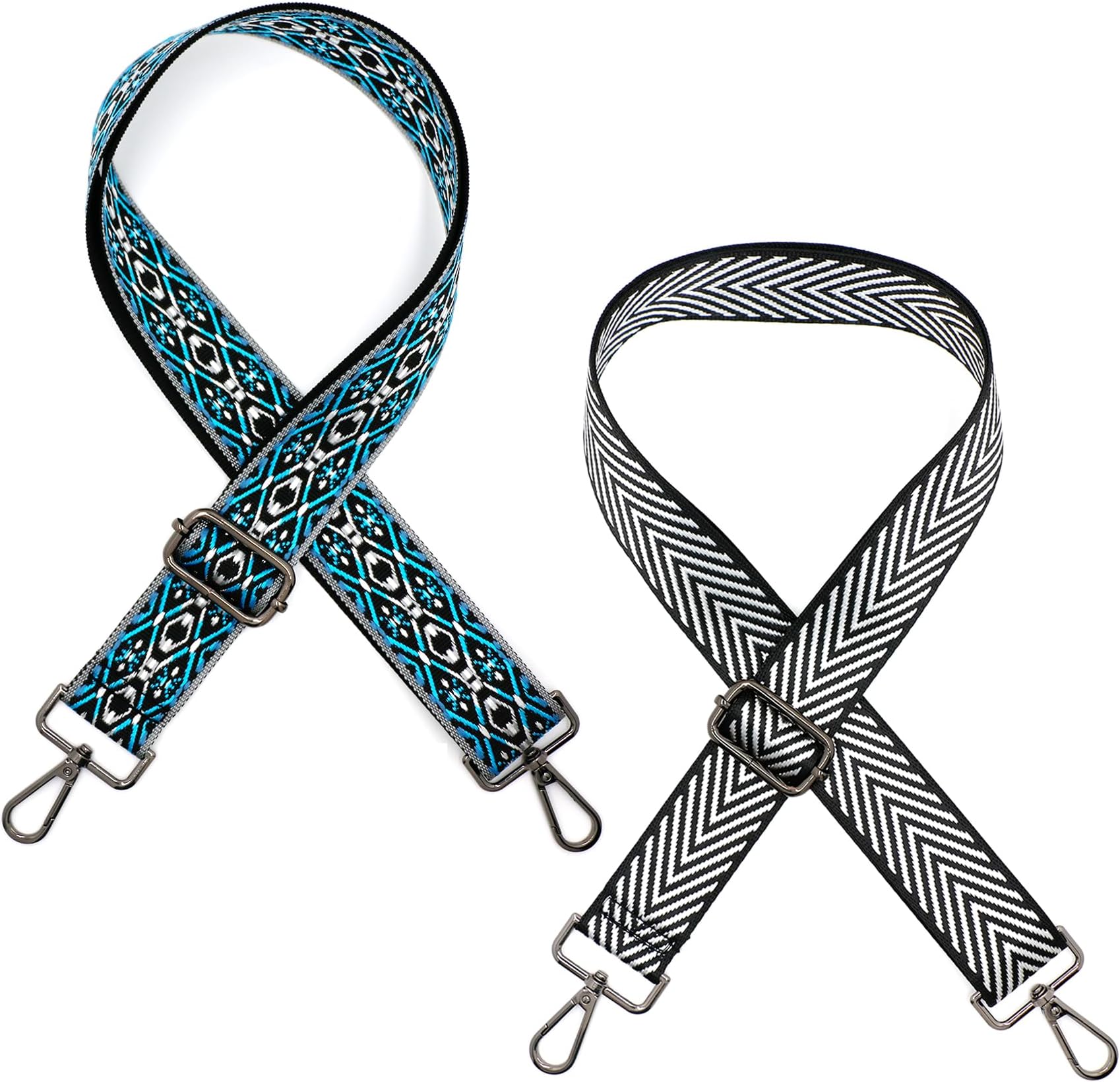 Pack of 2 Boho Adjustable Shoulder Straps for Bags - Width 3.8 cm, Bag Strap 81 - 145 cm, Shoulder Strap with Carabiner