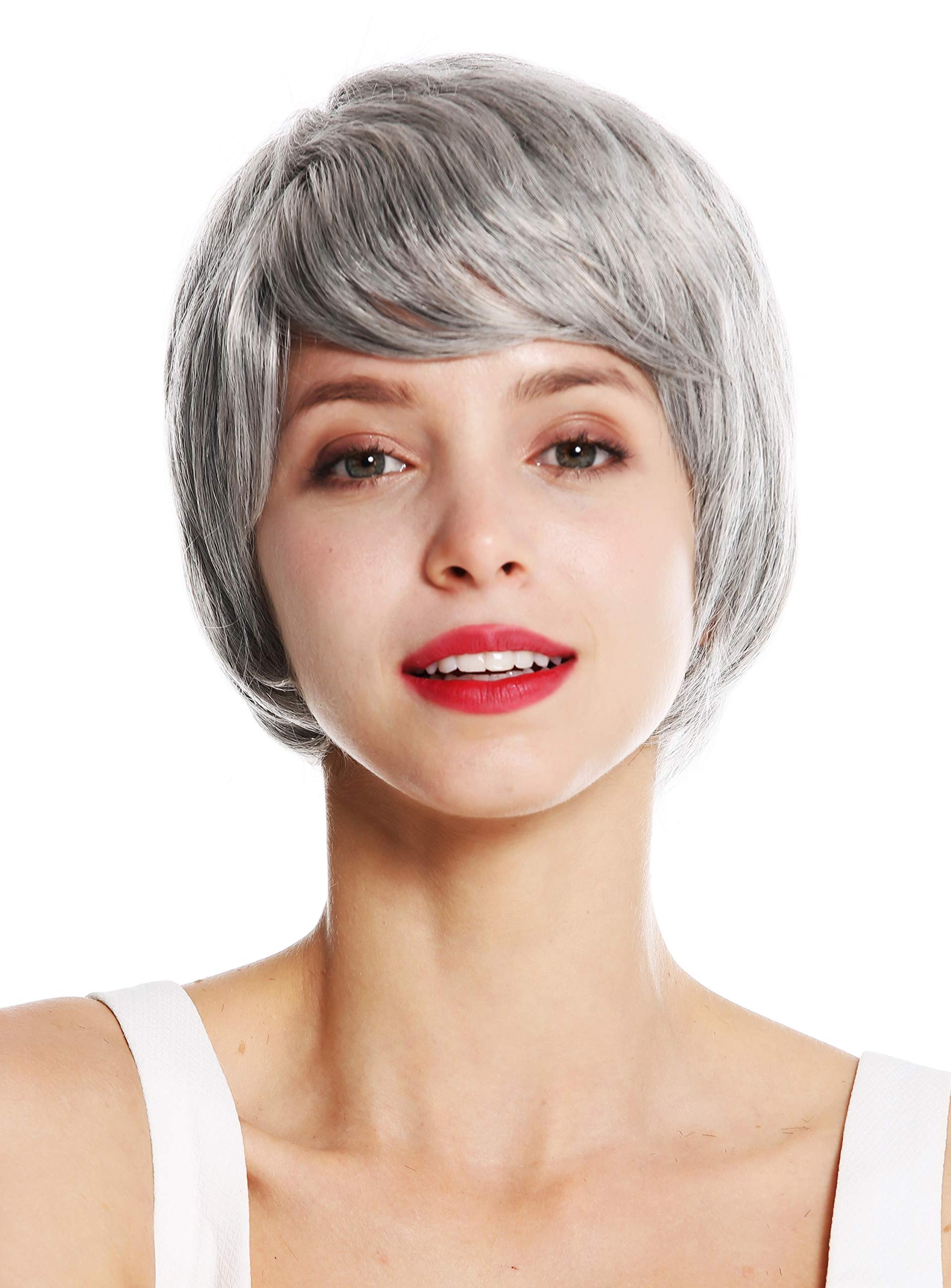WIG ME UP - VK-50-51 quality women's wig short bushy boyish grey silvery grey, Silver-gray-black mix (51), Length: approx. 15 cm