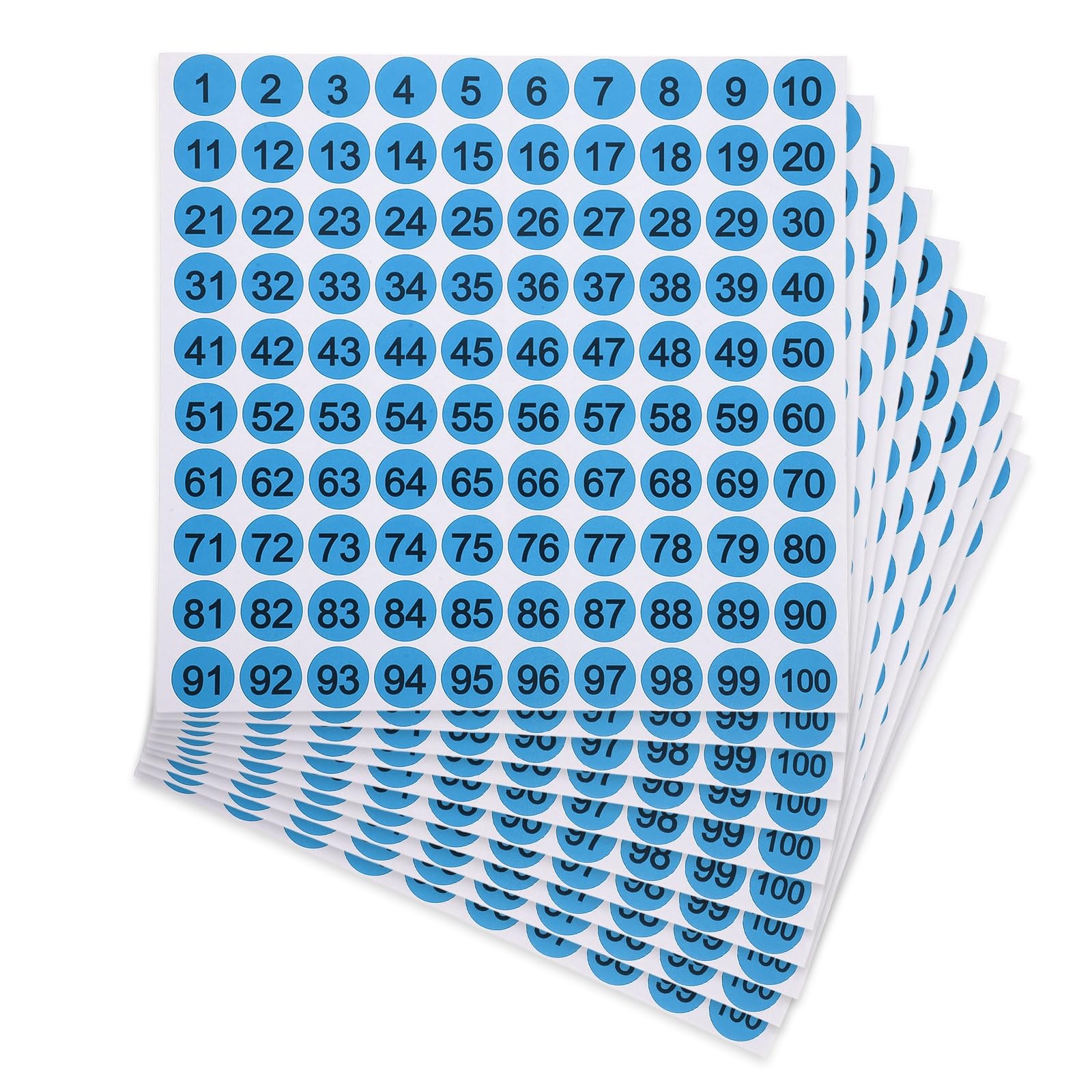 PATIKIL 25mm Consecutive Number Stickers, 10 Pcs 1 to 100 Waterproof Self-Adhesive Round Number Sticker Decal for Inventory, Storage Organization, Boxes, Bins, Toolbox, Lockers, Blue — image 1