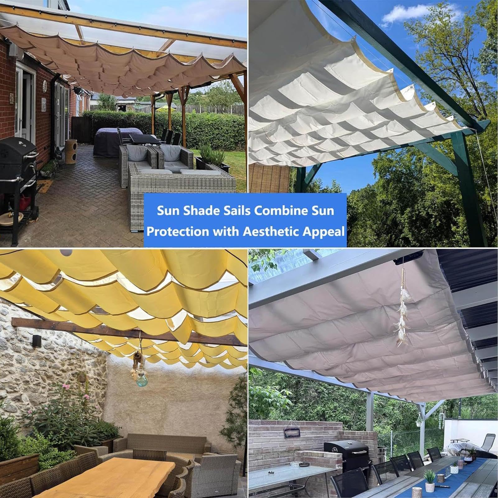 Vela ombreggiante retrattile per terrazzo Copertura impermeabile per prato | Tenda da Sole Regolabile per Proprietari di Casa, Bordo Piscina, Balcone, Posto Auto Coperto, Cortile, Area BBQ, Deck,