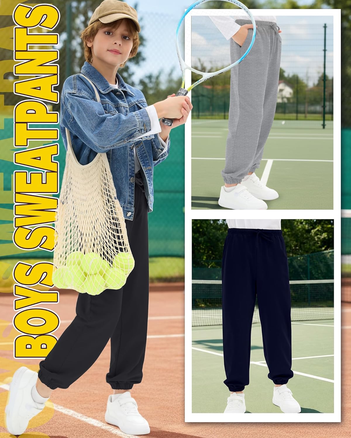 4 Pack Boys Joggers Athletic Drawstring Sweatpants Kids Relaxed Fit Soft Sweat Pants Size 5-14 Years with Pockets - Image 5