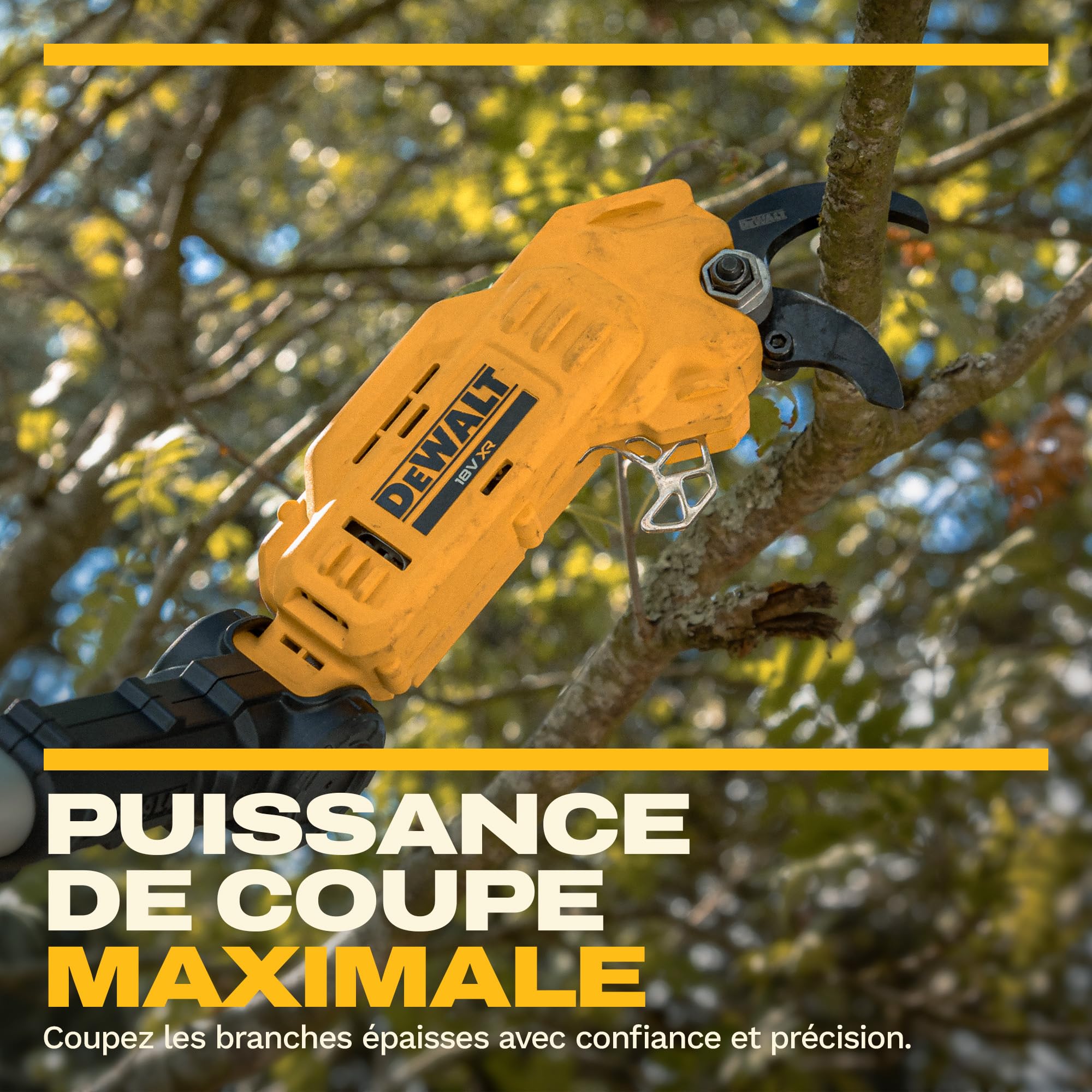 DEWALT 18V XR Élagueuse sur Perche Professionnelle ; Puissance et précision pour la coupe des branches en hauteur, Outil seul, DCMPP569N-XJ