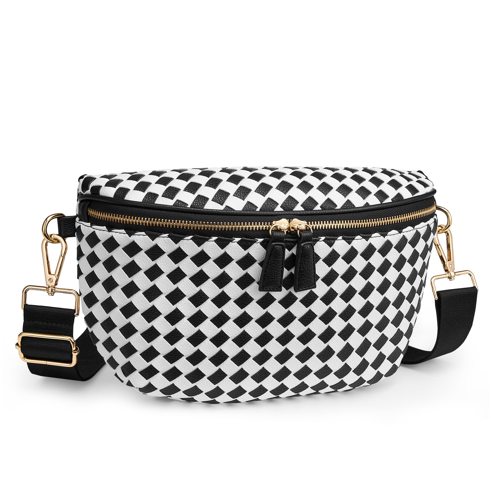 KALIDI Woven Crossbody Bag for Women Travel Vegan Leather Checkered Bum Bag