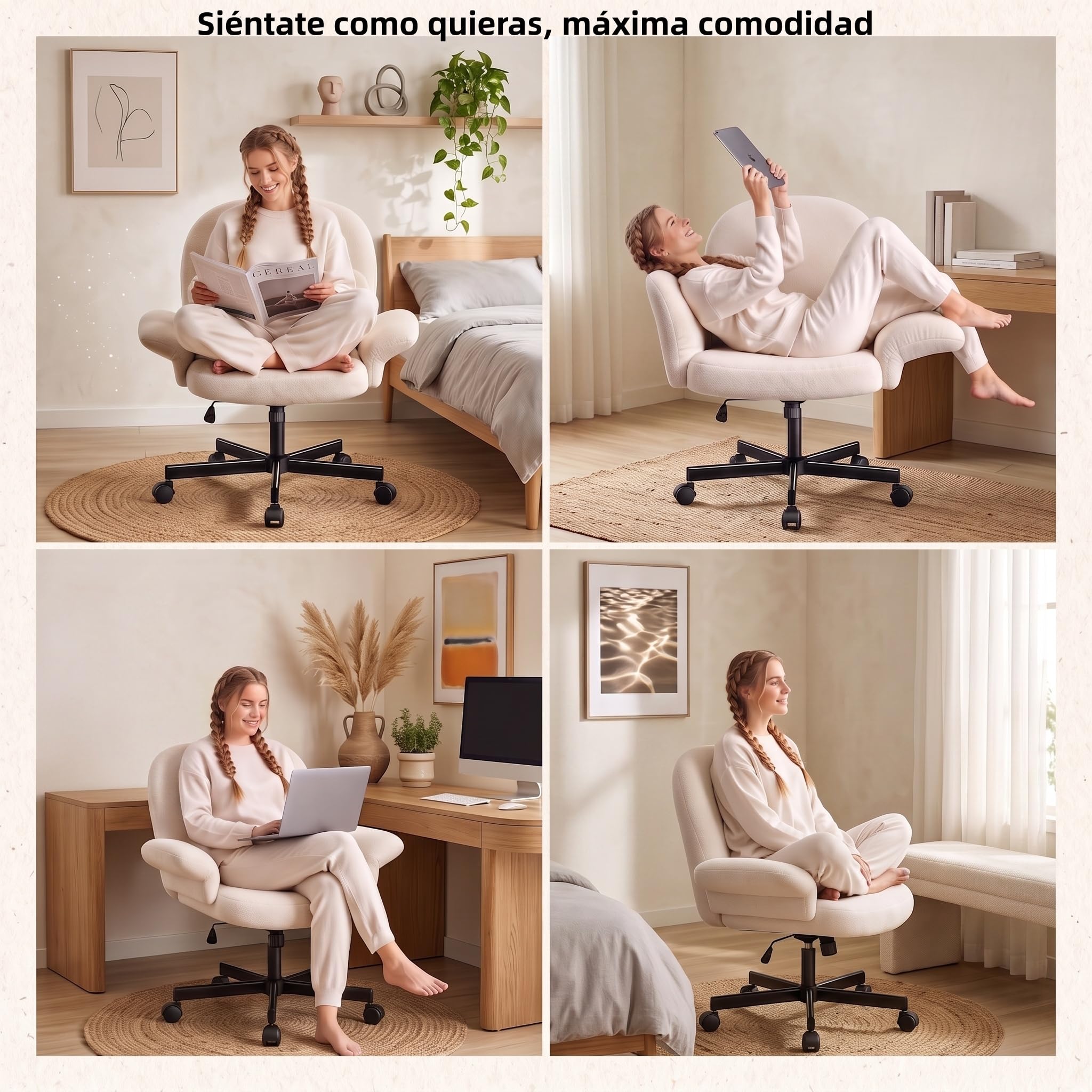 Marsail Silla Escritorio, Brazos Reg 180°, Respaldo Reclinable 105°, Beige