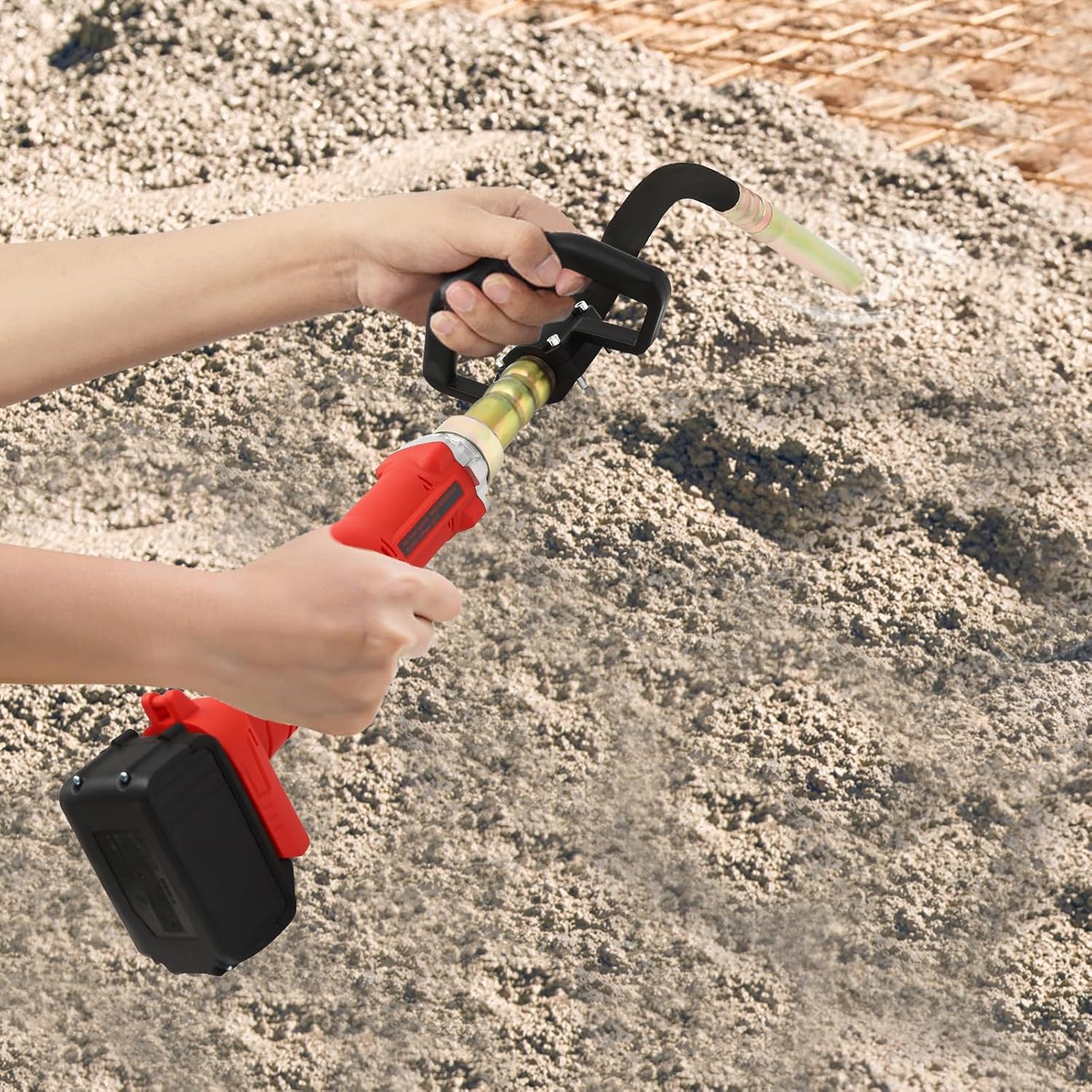 Handheld Concrete Vibrating Tool with B-attery, 21V Electric Concrete Vibrator with 3.4ft Shaft Rod, Portable Cordless Pencil Cement Vibrarator Remove Air Bubble and Mix Concrete,Red