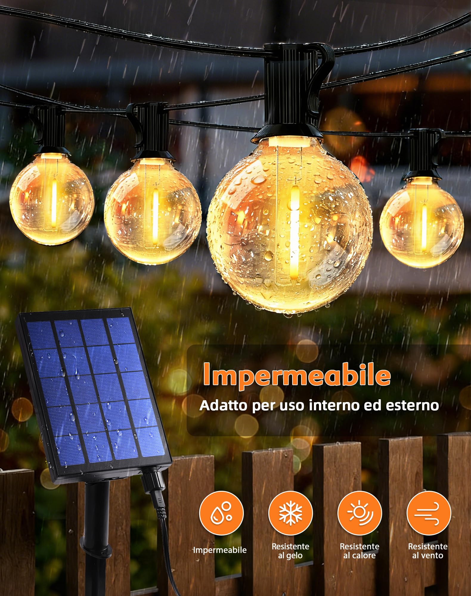 Catena Luminosa Esterno Solare, 18M Luci Solari Esterno Giardino con 30+4 G40 LED Plastica Lampadine, Bianco Caldo Impermeabile Catena Luci Solari con Telecomando per Festival, Feste, Giardini