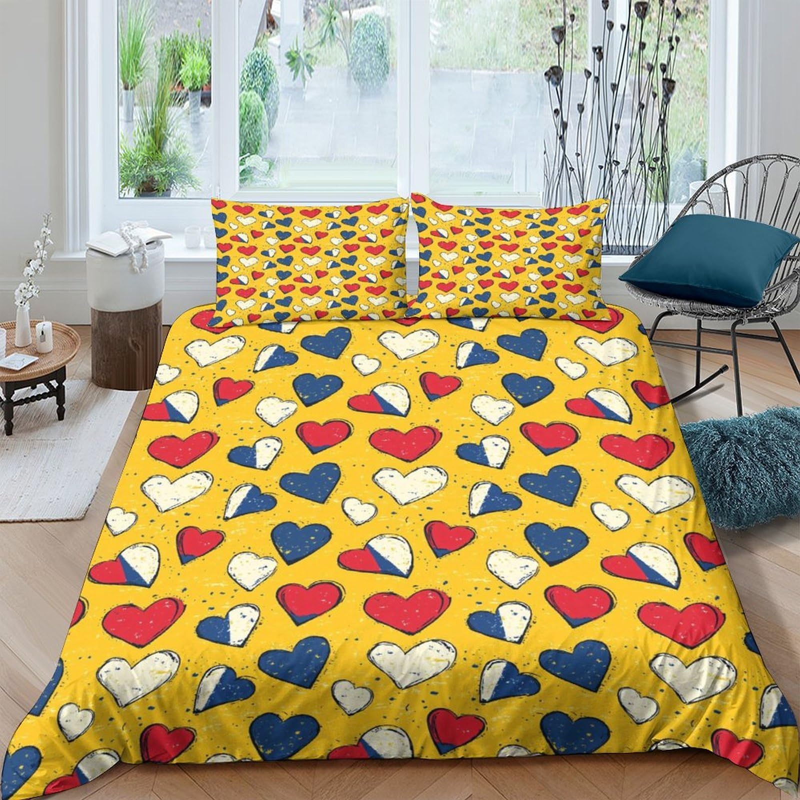 Ctjqhvkz Style-7 3D Printed Colourful Heart Pattern Fitted Sheet Microfiber Soft Bed Cover For Bedroom Guest Room Dorm Decoration Single（135X200cm）