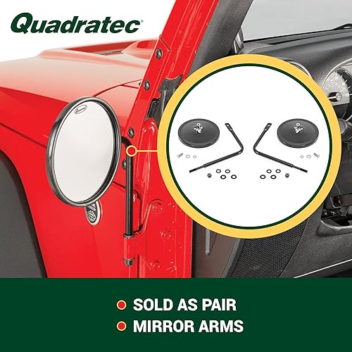 Miniatura 6 de Quadratec Adventure - Espejos sin puerta con cabeza redonda, par de 2 – Compatible con Jeep Wrangler CJ, YJ, TJ, JK, JL y Gladiator JT 1976-2022 –