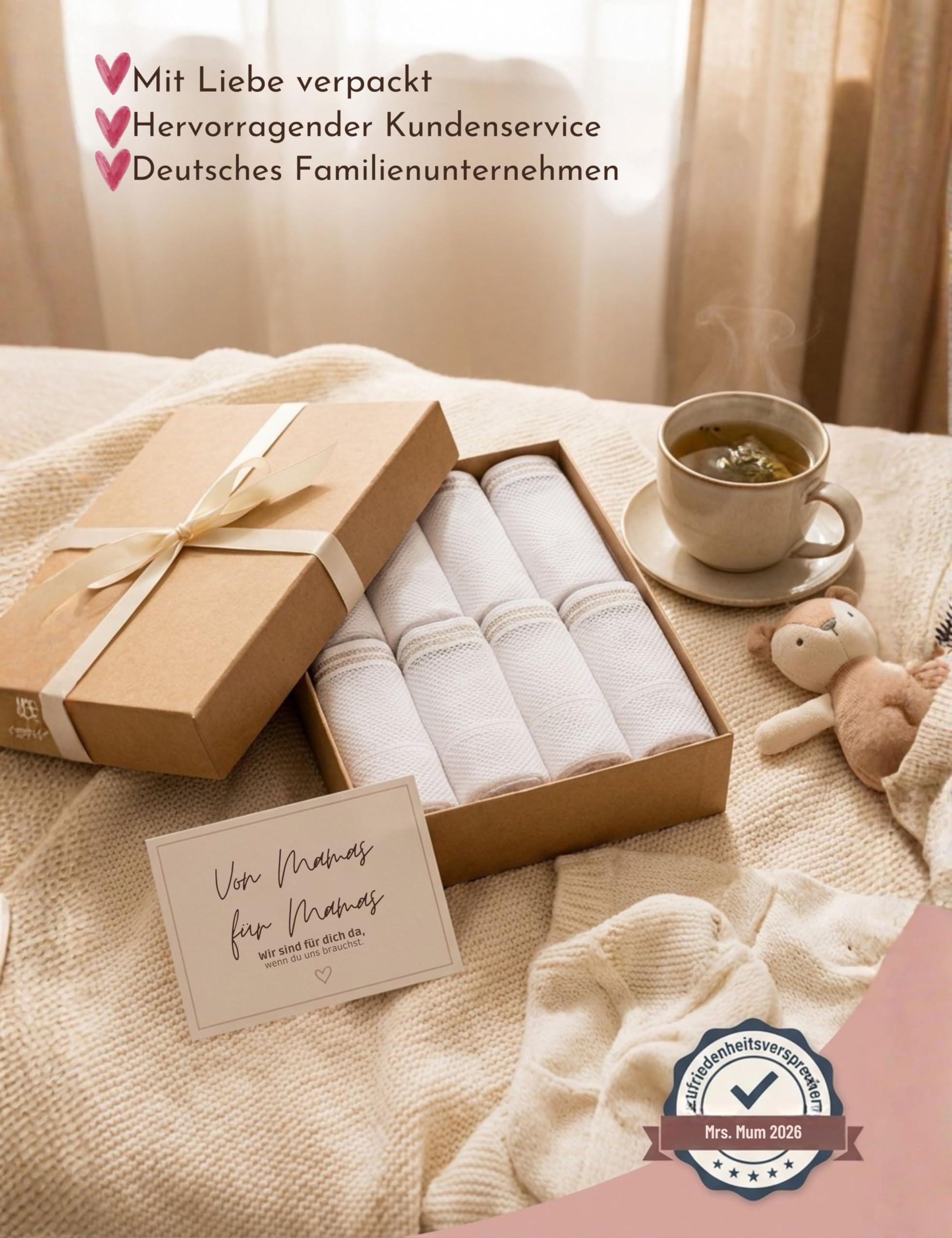 Mrs. Mum Wochenbett Unterwäsche I DERMATEST: SEHR GUT I Made in EU I Öko-Tex I 8er Set Wöchnerinnen Slips zur Fixierung von Wochenbett Binden nach Geburt I Netzhosen Wochenbett, Schwangerschaft