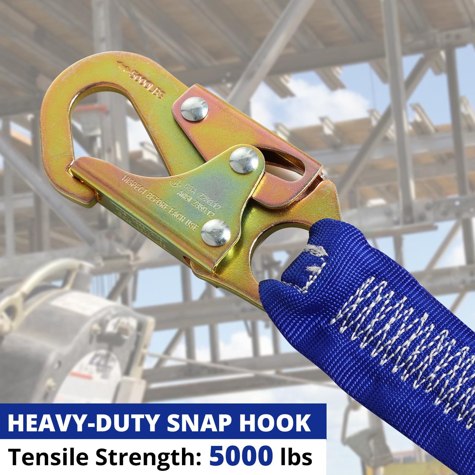 TRSMIMA Safety Harness Fall Protection - Full Body Construction Roofing Harness Kit Attached 6 ft Lanyard ANSI — Amazon image 4