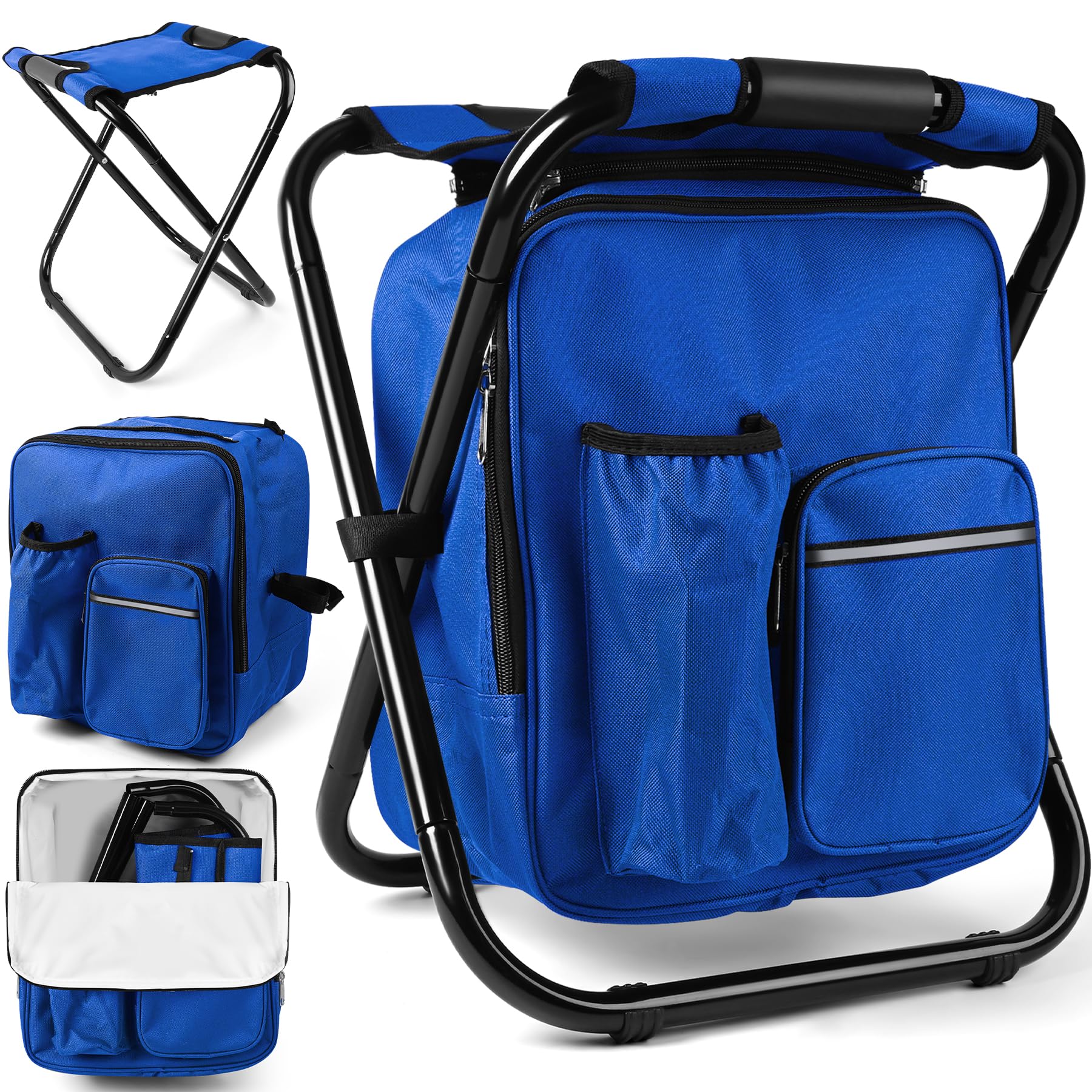 Kikerike Backpack Stool Cooler Chair Heavy Duty 200 LBS Max Load Portable Lightweight Stool Backpack Folding Fishing Cooler Seat for Camping Hunting Fishing - Dark Blue