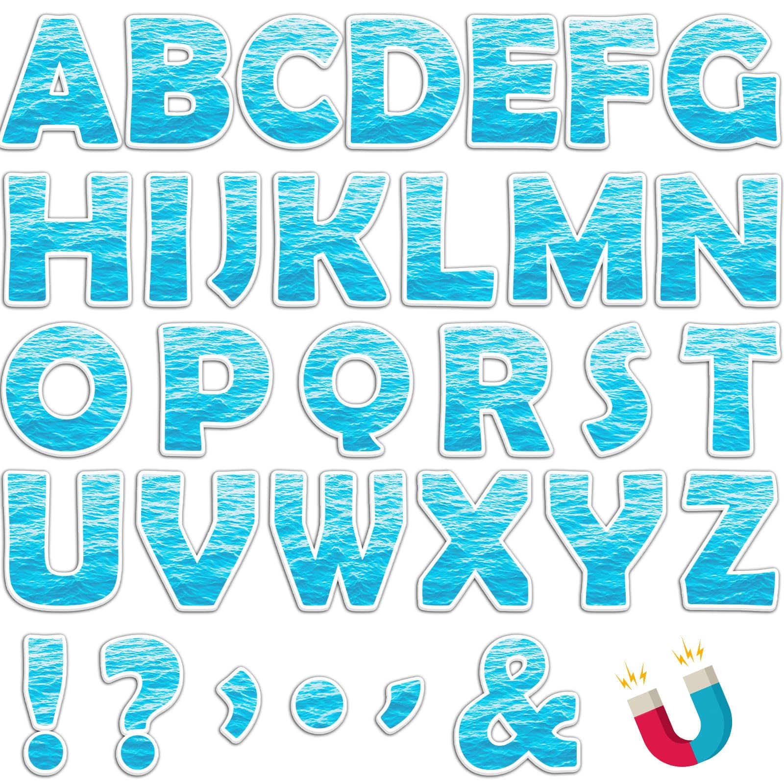 Qyeahkj Magnetische Buchstaben, 5,1 cm, Ozean, Meerwasser, magnetische Buchstaben für Klassenzimmer, Whiteboard, Kühlschrank, magnetisches Alphabet-Buchstaben-Kit für Kleinkinder, pädagogisches
