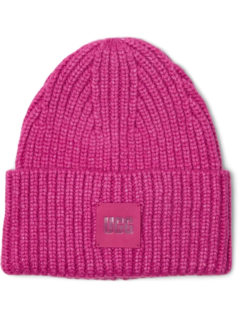 Pink UGG Chunky Rib Beanie with UGG Logo