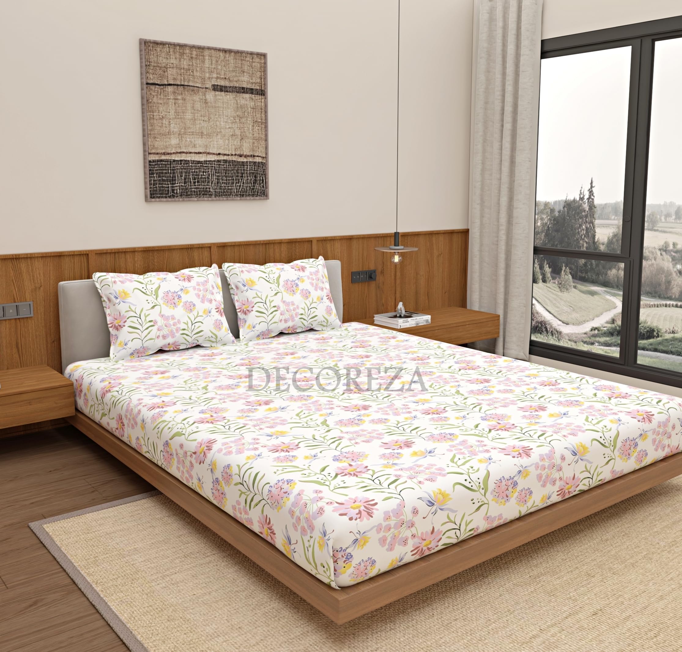 DECOREZA King Size Cotton Elastic Fitted Bedsheets with 2 King Size Pillow Covers|Elastic Fitted Bedsheets King Size 78 x 72 for Deep Mattress Upto 10-12 Inches, 78" x 72" Rose White (B0D83Z9Z4W) Amazon Price History, Amazon Price Tracker
