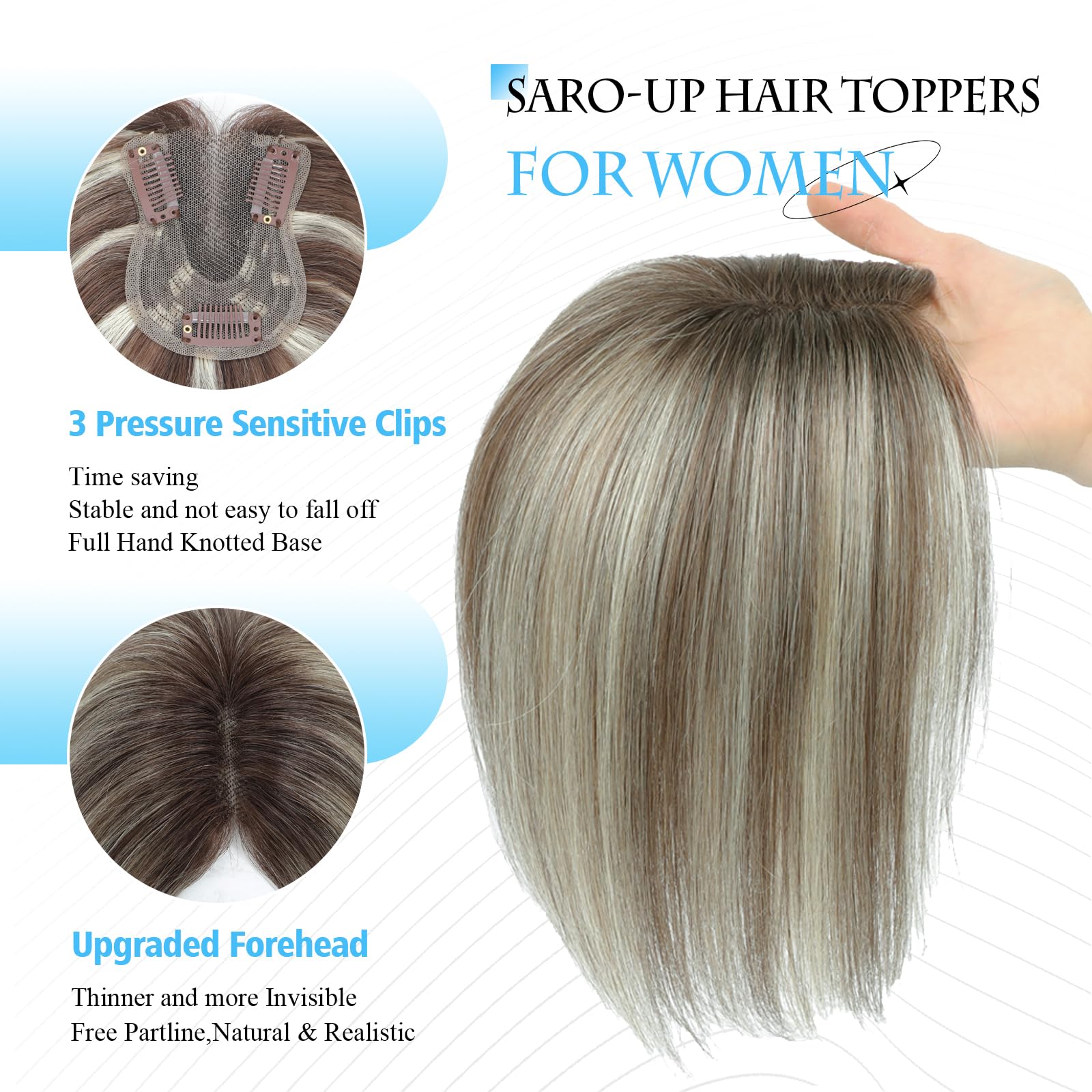 Hair Toppers with Thinning Hair Toppers for Women 100% Real Human Hair Pieces 7 * 10cm Hand-Tied Swiss Base Topper No Bangs 30g Hairpieces 10Inch (4T6/613#) - Image 4