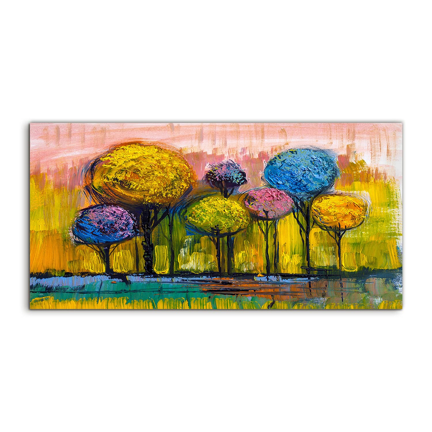 Coloray Pintura acrílica Cuadro De Pared 140x70cm Vidrio Acrílico Arte Sala De Estar Mural - Árboles de otoño. Arte