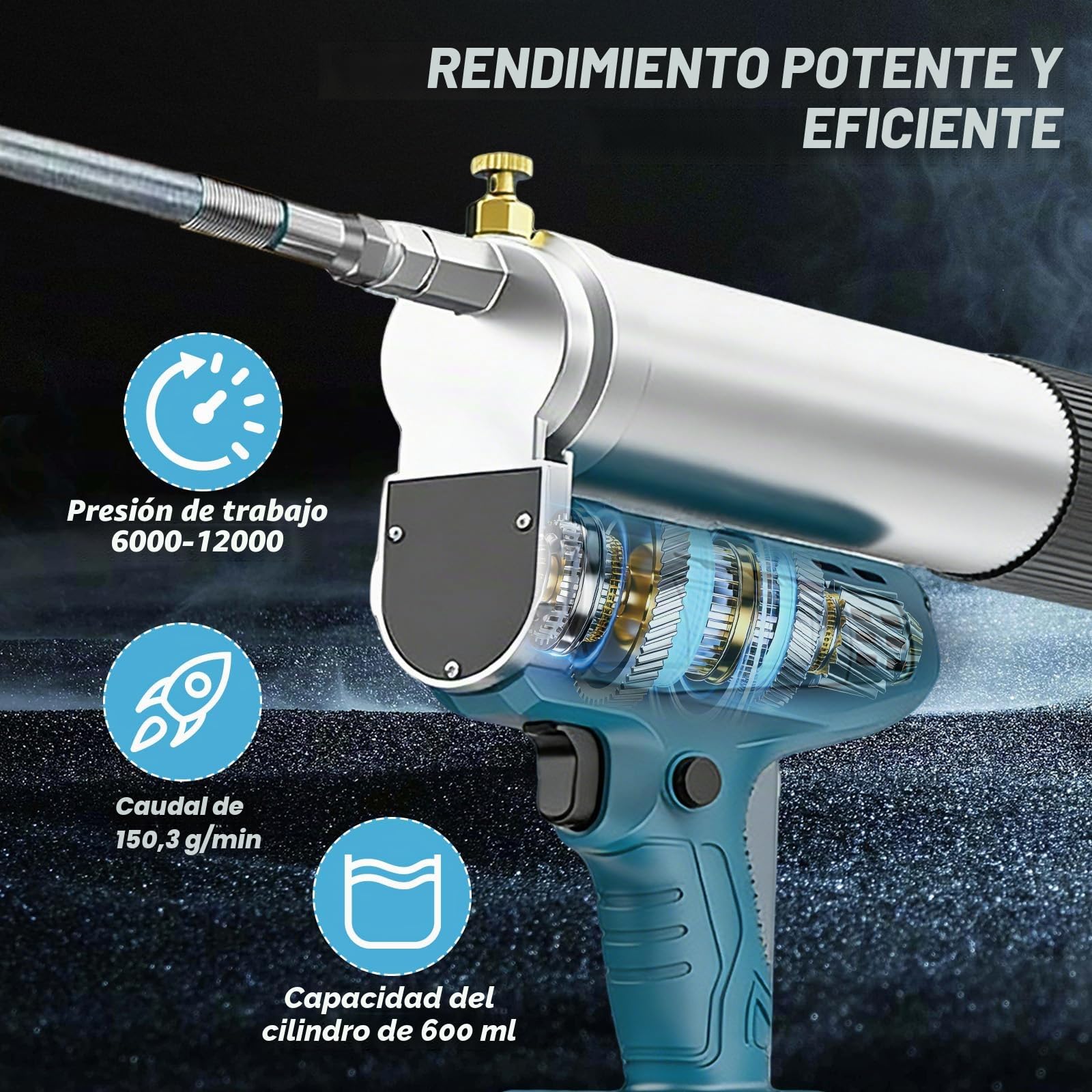 Pistola engrasadora eléctrica con batería, 12000 PSI, con baterías, manguera de 30 cm, luz LED, 4,9 oz/min, funciona con pilas, engrasadora de alta presión para tractores, camiones y máquinas