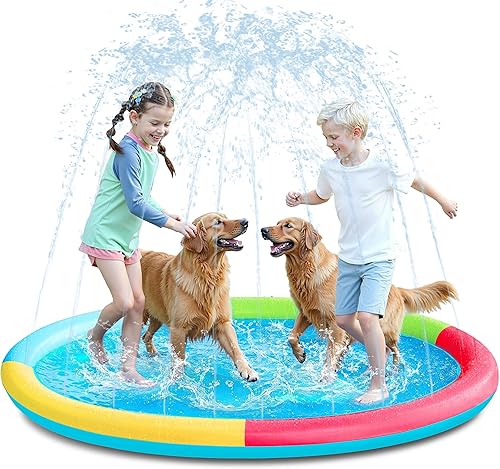 Vista 17 de SLOOSH Tapete antideslizante de 72 pulgadas para salpicaduras, juguetes de agua para exteriores, tapete de juego para niños y perros, regadera Azul