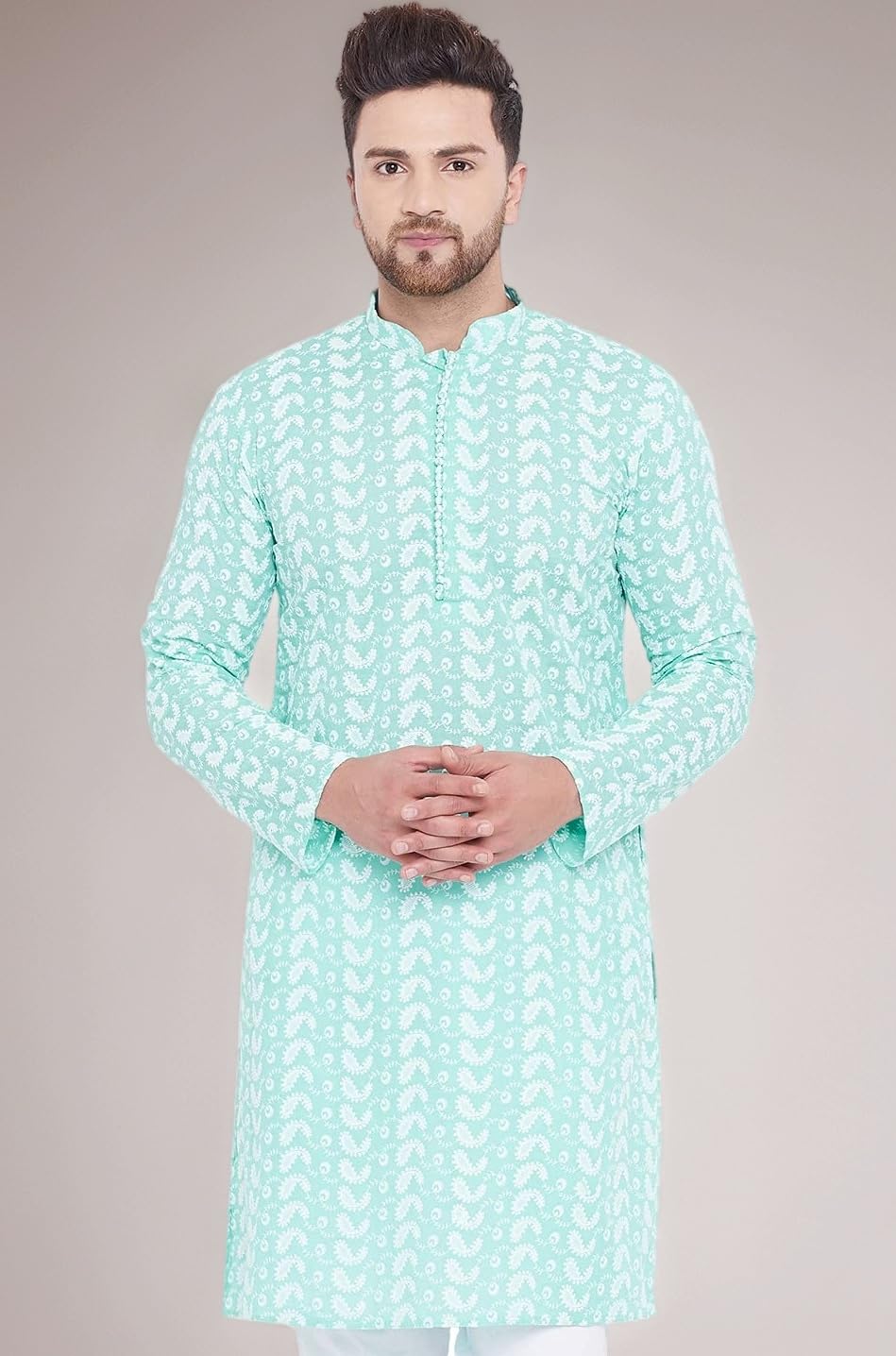 VASTRAMAY Men Lucknowi Chikankari Kurta Pyjama Set | Classic Embroidered Ethnic Wear for Eid | Traditional Outfit for Men
