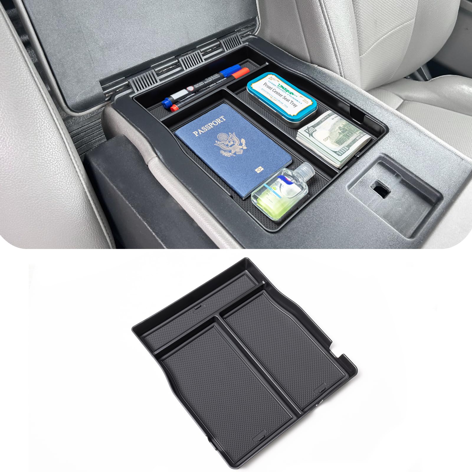 JDMCAR Front Center Seat Organizer Compatible with 2015-2024 2025 Ford F150 Accessories, 2017-2025 F250 F350 F450 with 40/20/40 Jump Seat,Storage Box