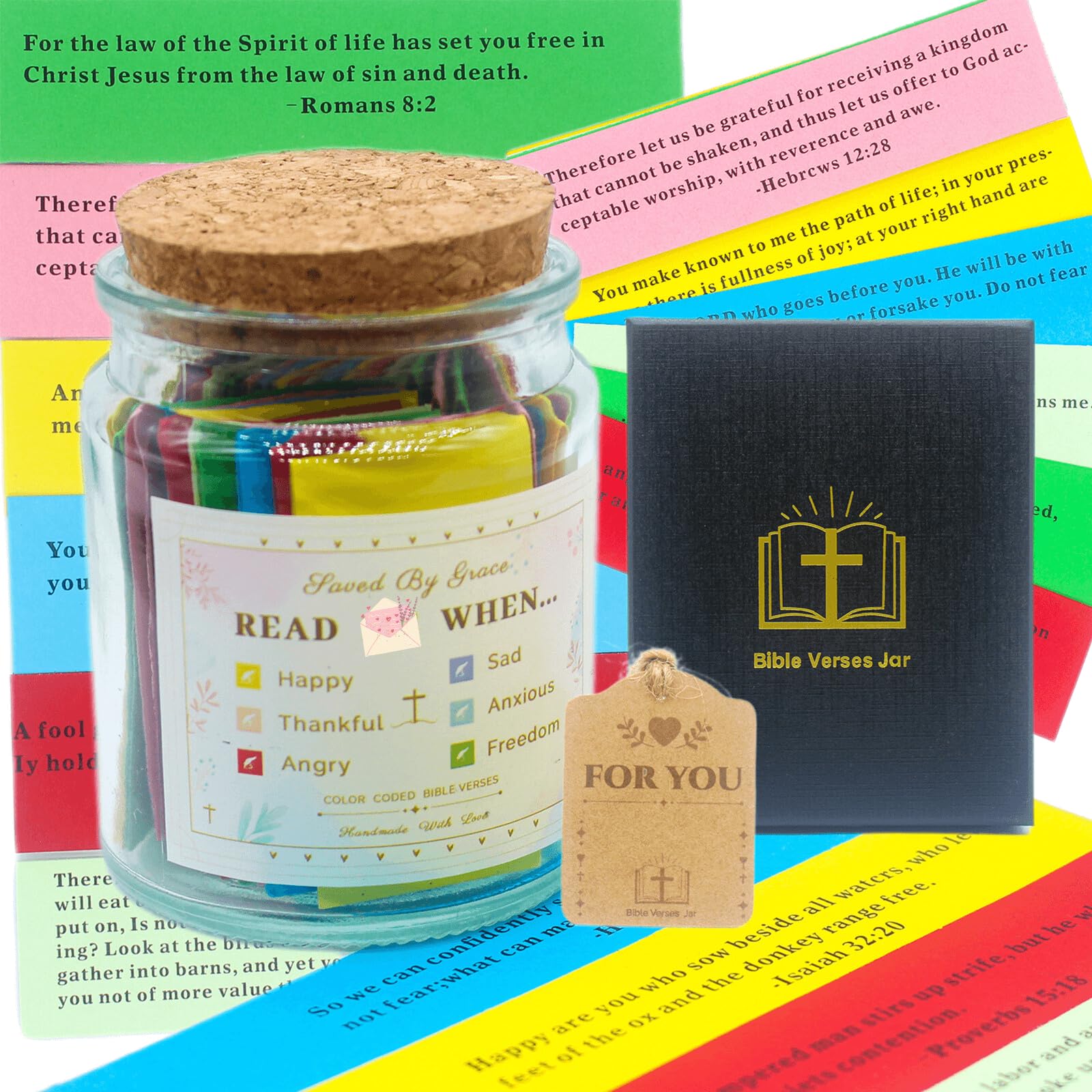 Hope Jar: Color-Coded Bible Verses jar For Emotions & Feelings - Prayer & Blessings Jar Gift for Women Men Mom Dad Friend Christian & Mother's Day Gift