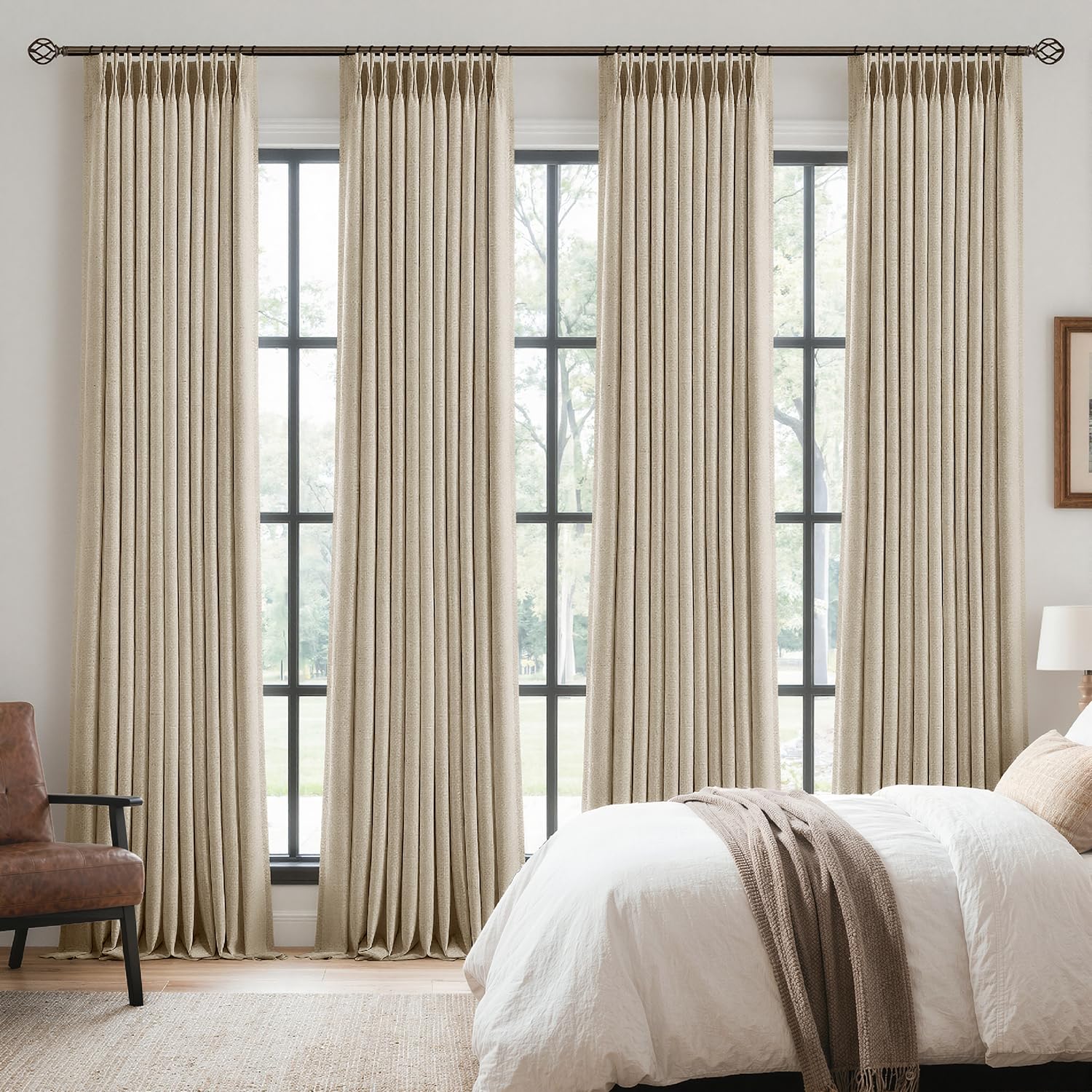 Photo 1 of MIULEE 4 Panels Pinch Pleated 100% Blackout Linen Curtains 40"x102" Sand