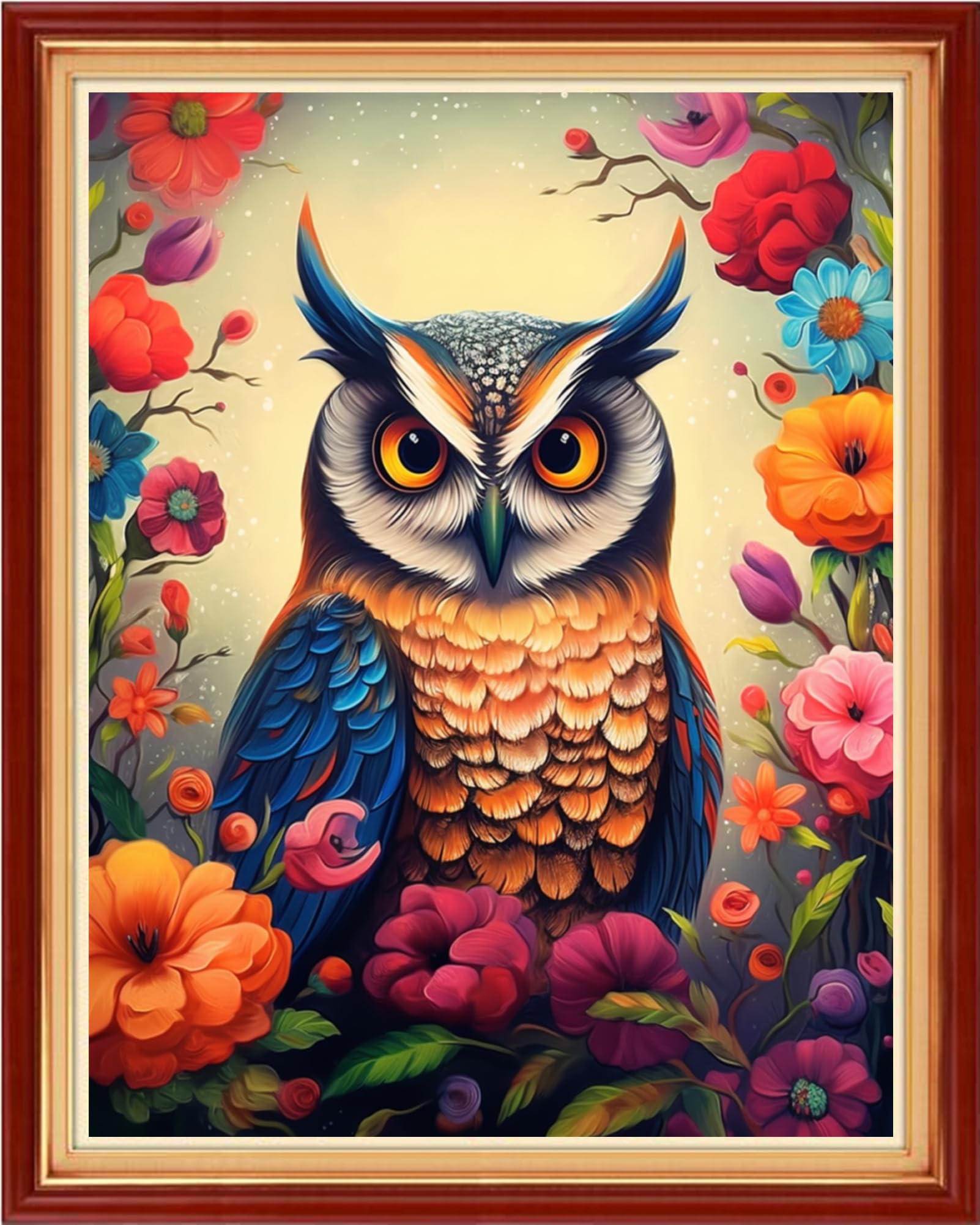 Joyhoor Cross Stitch Kits for Beginners Stamped Cross-Stitch Supplies Needlework preprint Embroidery Kits for Adults DIY Needlepoint Kits Embroidery Patterns 11CT-Owl Flower 16x20 inchs