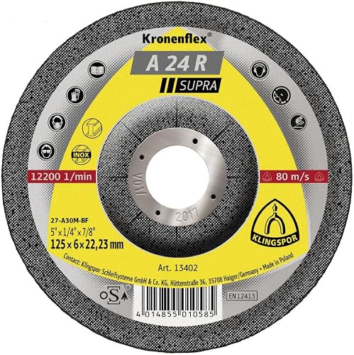 Klingspor 13402 Kronenflex Discos de Desbaste, A 24 R, GEK, 125 mm x 6 mm x 22.2