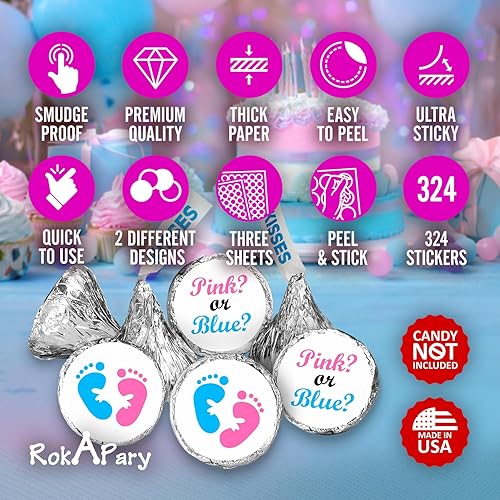 Miniatura 3 de 324 calcomanías de revelación de género rosa y azul para baby shower o baby shower, decoraciones de fiesta, calcomanías de besos para niños o niñas,