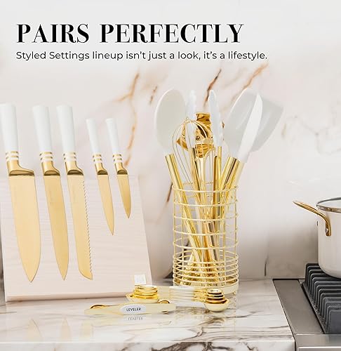 Miniatura 9 de Juego de cucharas medidoras blancas y doradas, cucharas medidoras de acero inoxidable, juego de cucharas medidoras magnéticas, cucharas medidoras de