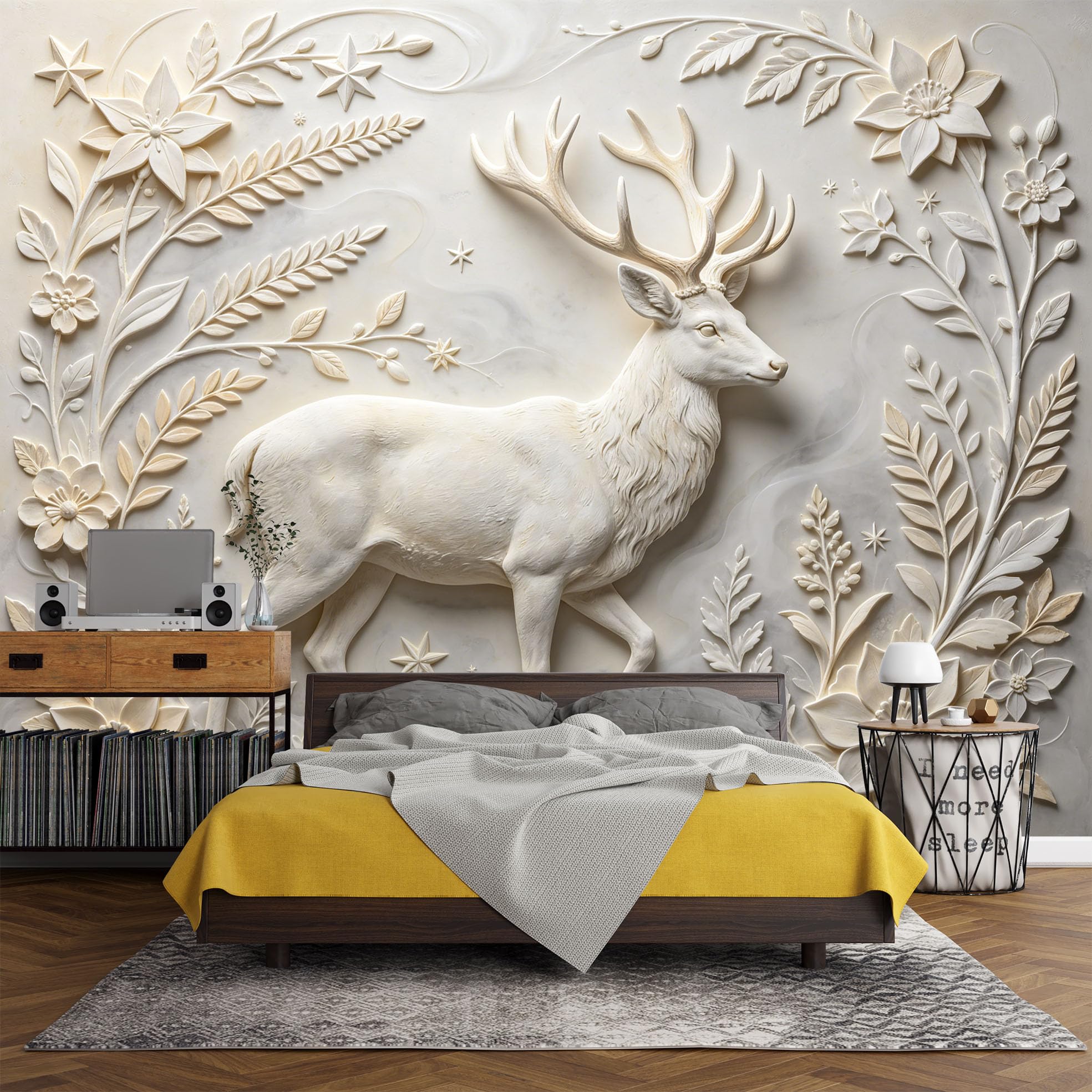 Papel Pintado Con Relieve 3D Alce De Bosque Papel Pintado Autoadhesivo Pared 160Cmx250Cm(Hxw), Mural De Pared Con Relieve 3D, Papel Adhesivo No Tejido, Impermeable Y Removible Para Dormitorio Y Sala
