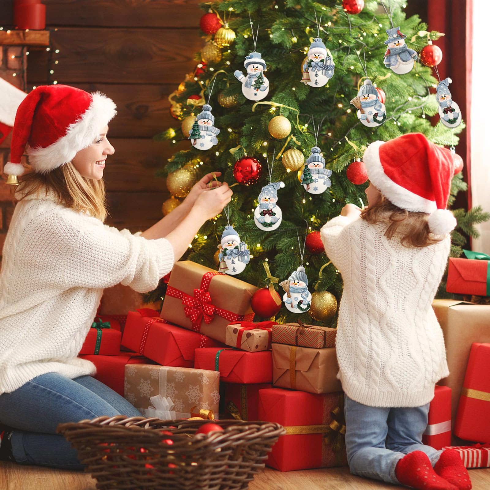 Barydat 6 ornamenti invernali a forma di pupazzo di neve, in metallo, glitterati, assortiti, blu e argento, decorazioni invernali per feste di Natale, vacanze invernali nel paese delle meraviglie