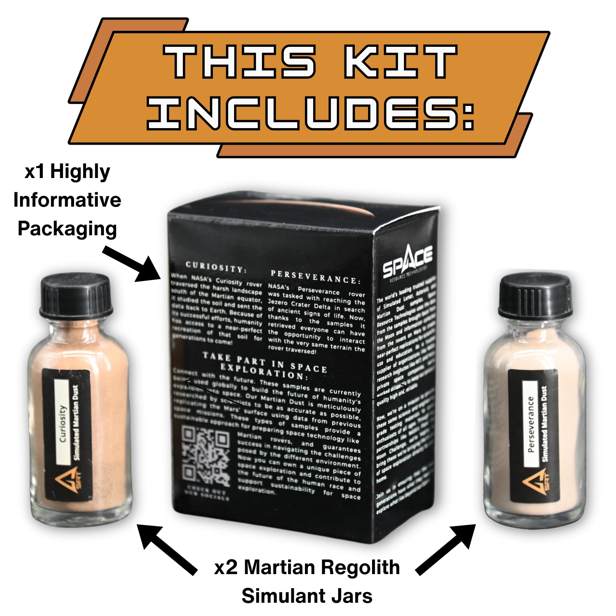 Martian Simulated Soil Display Jars | Curiosity and Perseverance: Mars in the Palm of Your Hand | Used by Space Agencies - Great Gift for the Science and Space Enthusiasts
