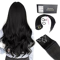 Vista 9 de Extensiones de cabello humano real con broches, 4.23 oz, 12A, suaves y sedosas, color marrón oscuro, 14 pulgadas, 8 unidades, 22 clips