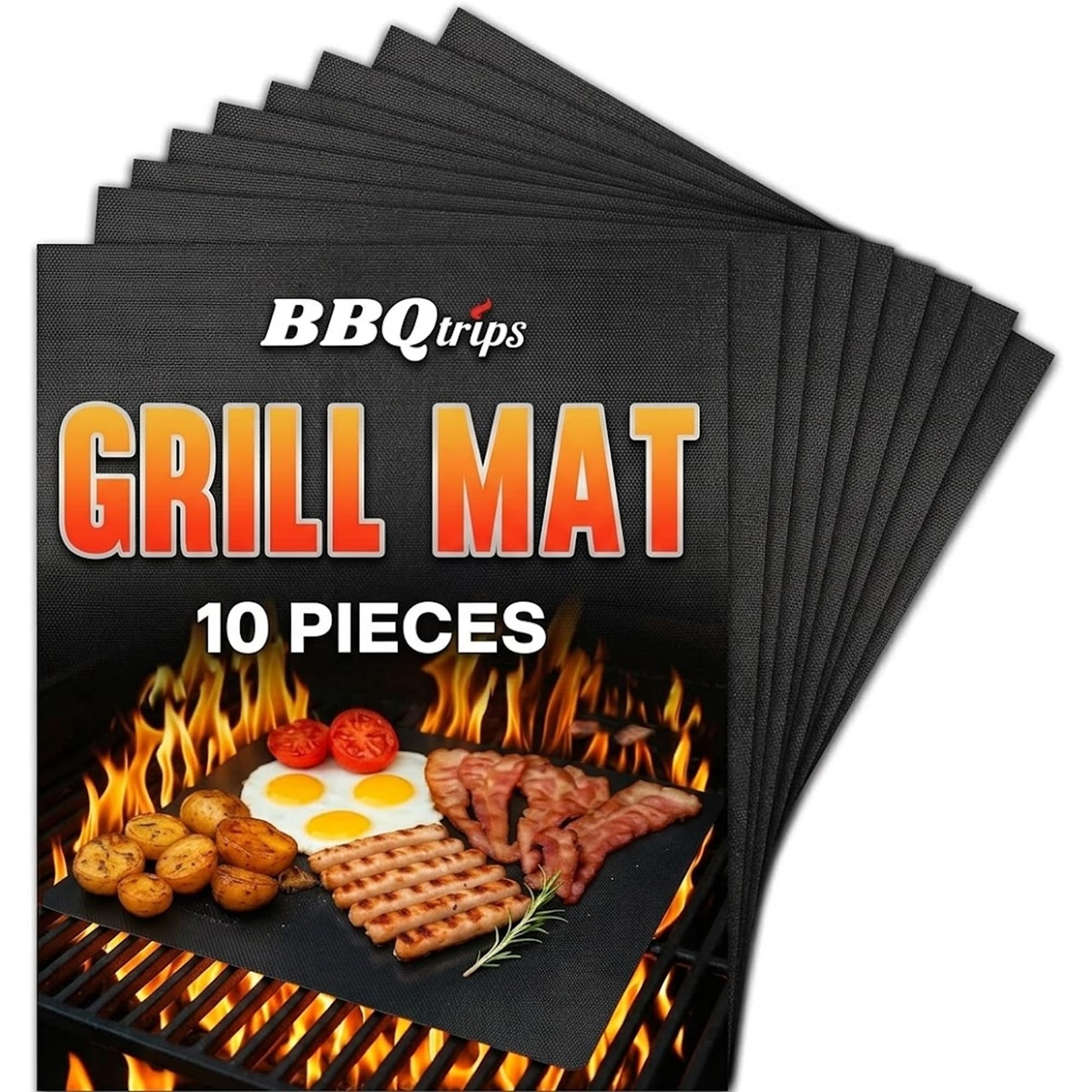 Grill Mats for Outdoor Grill (10 Pack) Non-Stick Reusable Black