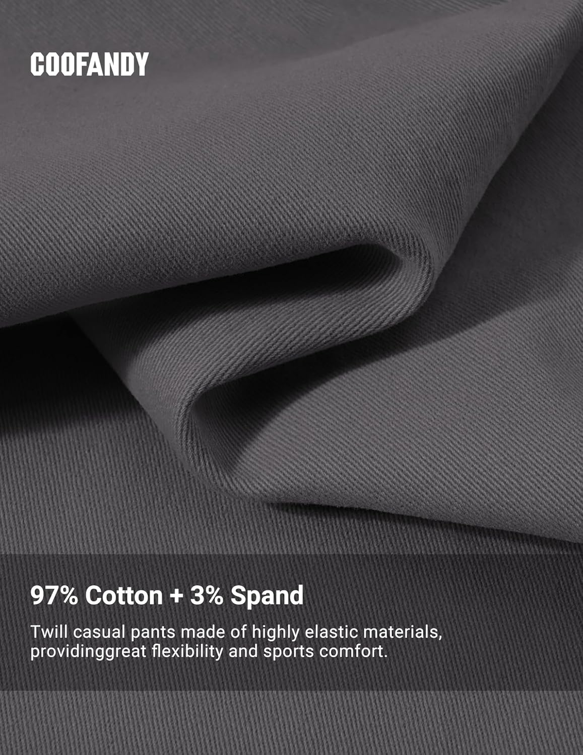 COOFANDY Mens Cotton Chino Pant Casual Stretch Baggy Pants Business Pant Golf Pants Dark Gray - Image 5