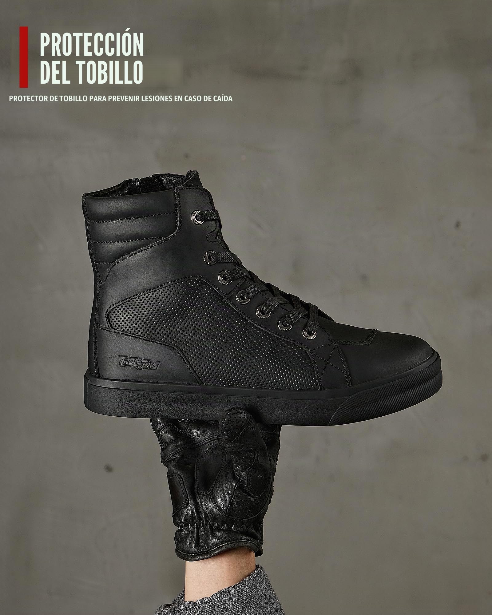 Zapatos de Moto para Hombre de Cuero Botas de Moto Zapatillas de Deporte de Moto Transpirable Informal Cremallera con Almohadilla de Cambio Suela Antideslizante (Negro, 45)
