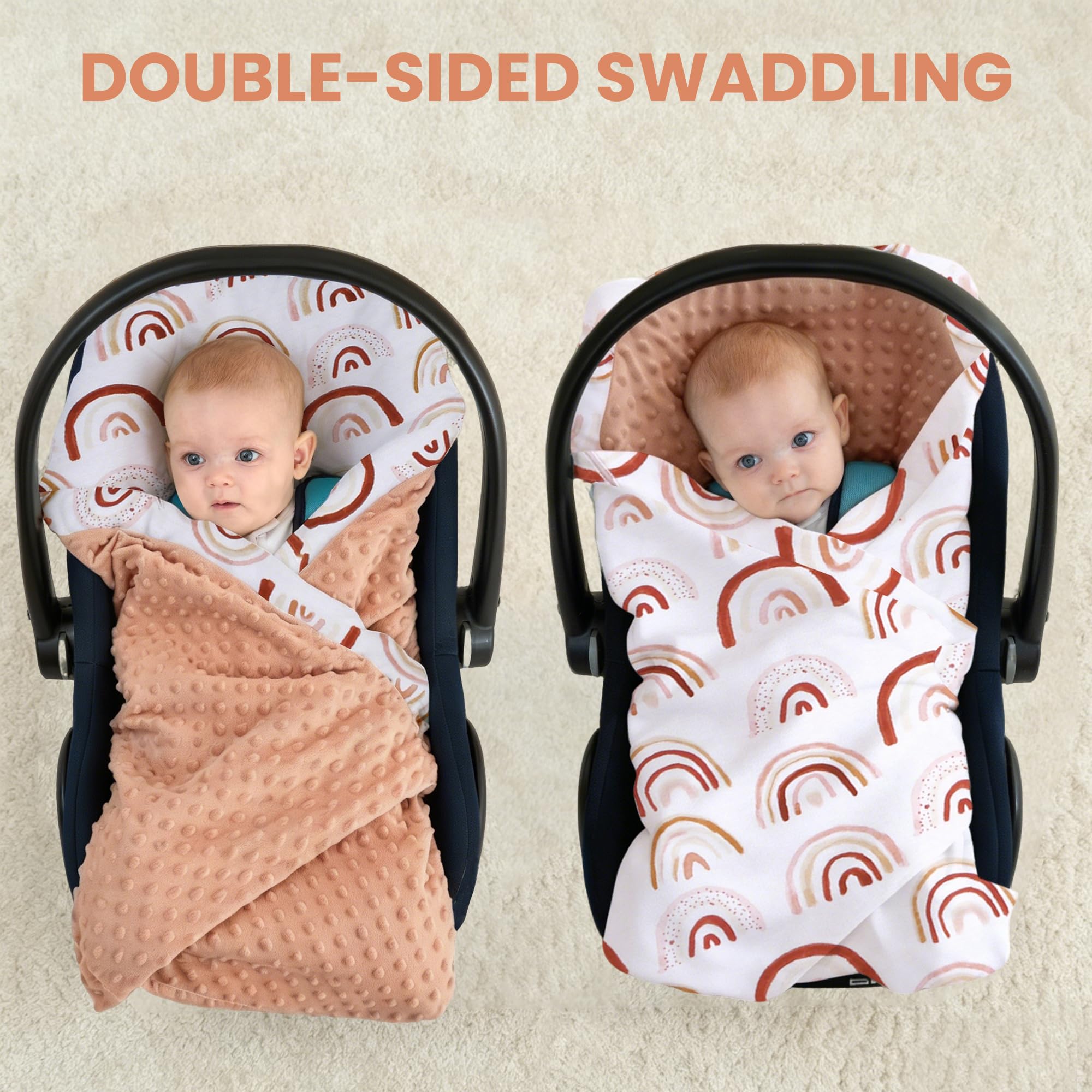 Miracle Baby Coperta Avvolgente in Cotone 90x90cm, Copertina Multifunzionale Universale per Neonati, Passeggino, Ovetto e Seggiolino Auto, Reversibile per Quattro Stagioni, Arcobaleno