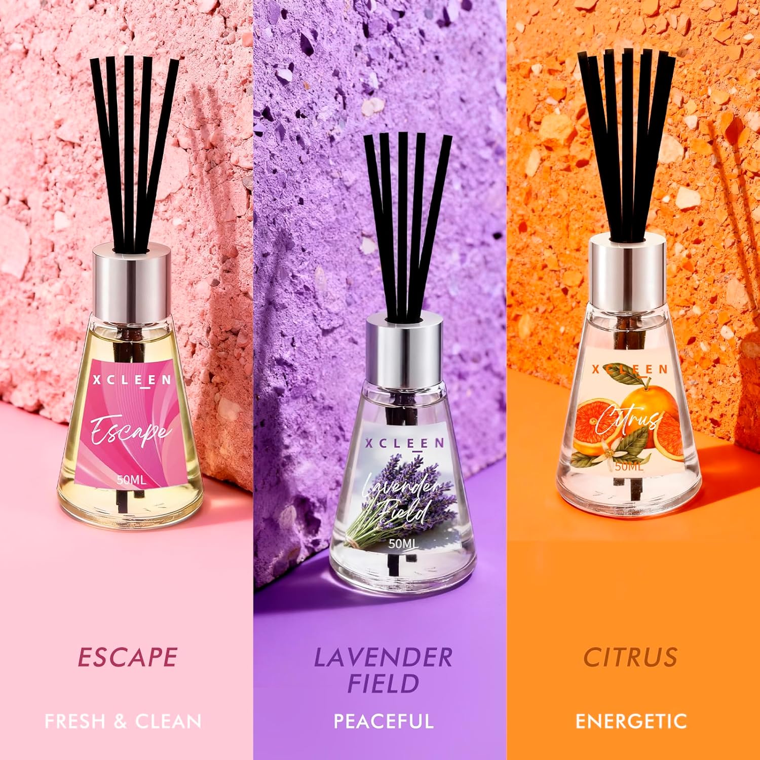 Reed Diffuser of 3 Pack, Escape Lavender Citrus Oil Diffusers with Sticks, Reed Diffusers for Home Bathroom Bedroom, Each 1.7Fl Oz, Total 5.1Oz - Image 2