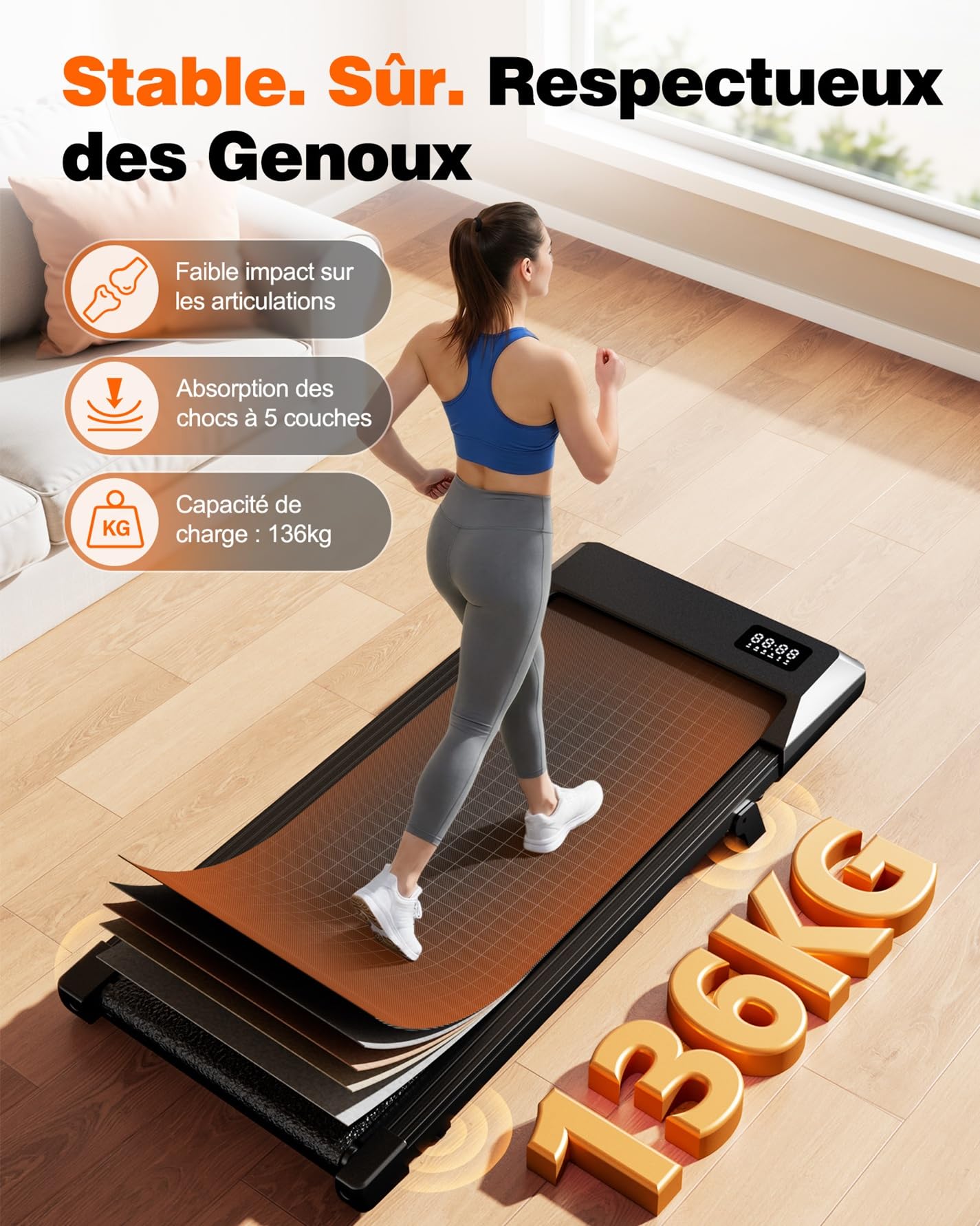 Superun Raceable Tapis de Course 136KG Capacité avec APP Contrôle Walking Pad