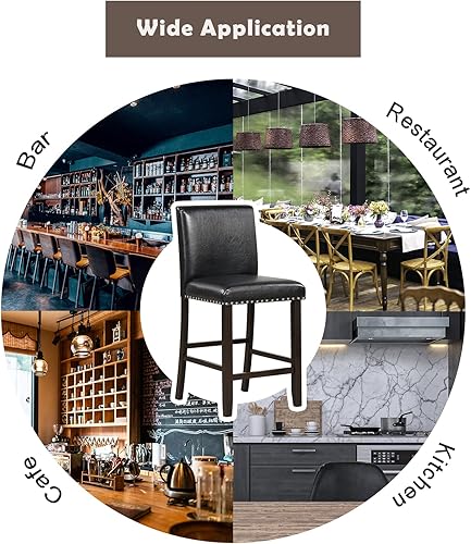 Miniatura 7 de GOFLAME Juego de 4 taburetes de bar tapizados, sillas de bar de cuero de PVC de altura de mostrador de 25.5 pulgadas, sillas de desayuno sin brazos