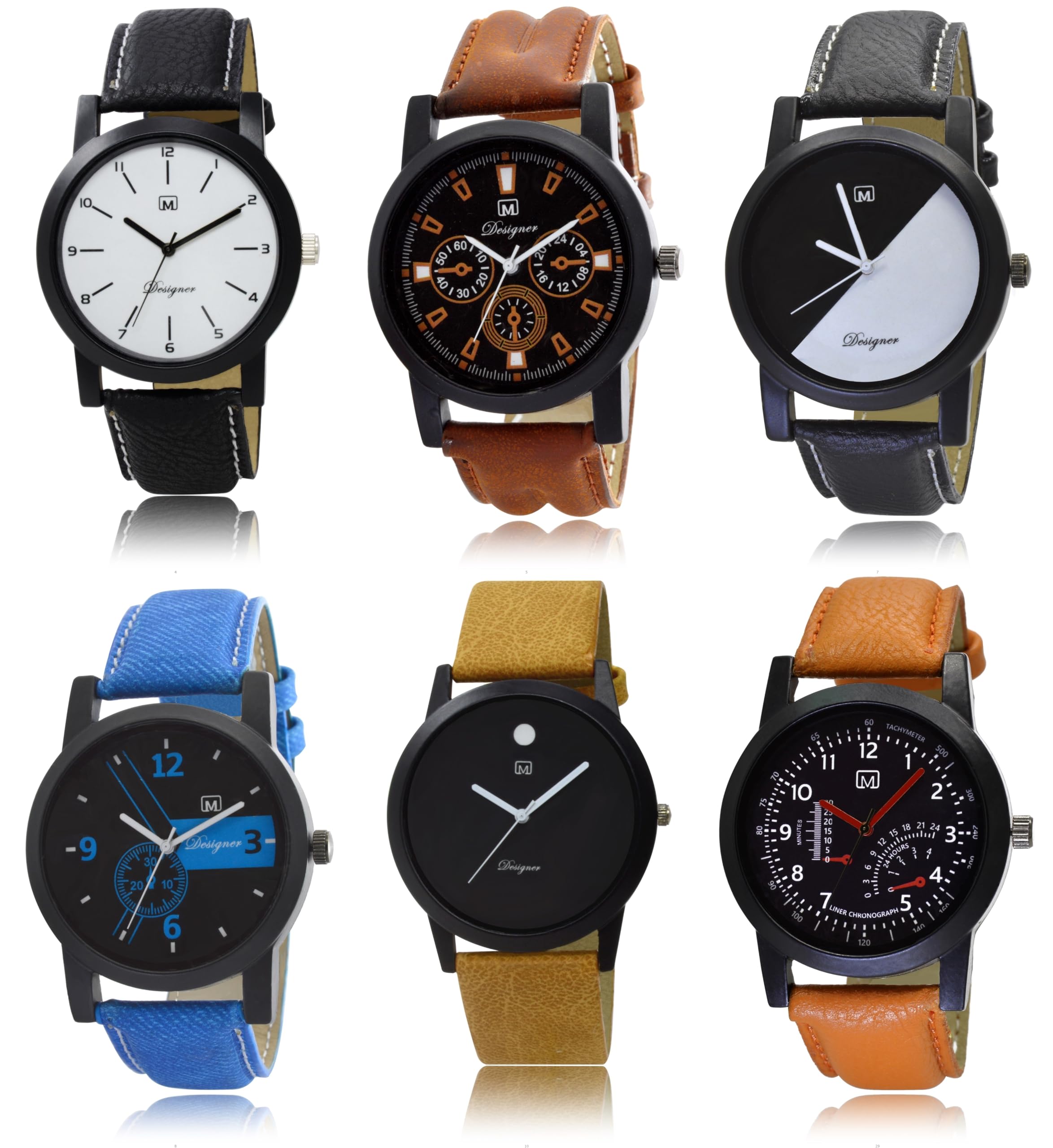Bollywood Designer Analogue Watch Stylish Mens Watch with Leather Belt and Round dial Combo Pack of 6 (5) (B0CRB7MP6R) Amazon Price History, Amazon Price Tracker
