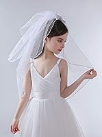Vista 2 de Glamulice Velo de primera comunión para niña de flores, velo de mantilla, de tul blanco, para boda, bautismo, comunión, tocado