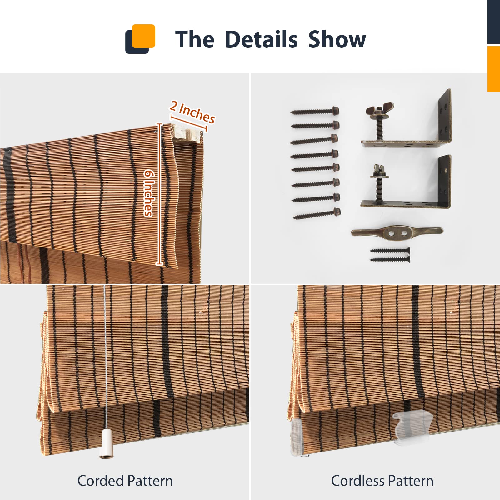 Custom Cordless Bamboo Roman Shades - Light Filtering Or Room Darkening, Custom Sizes, Natural Bamboo Blinds