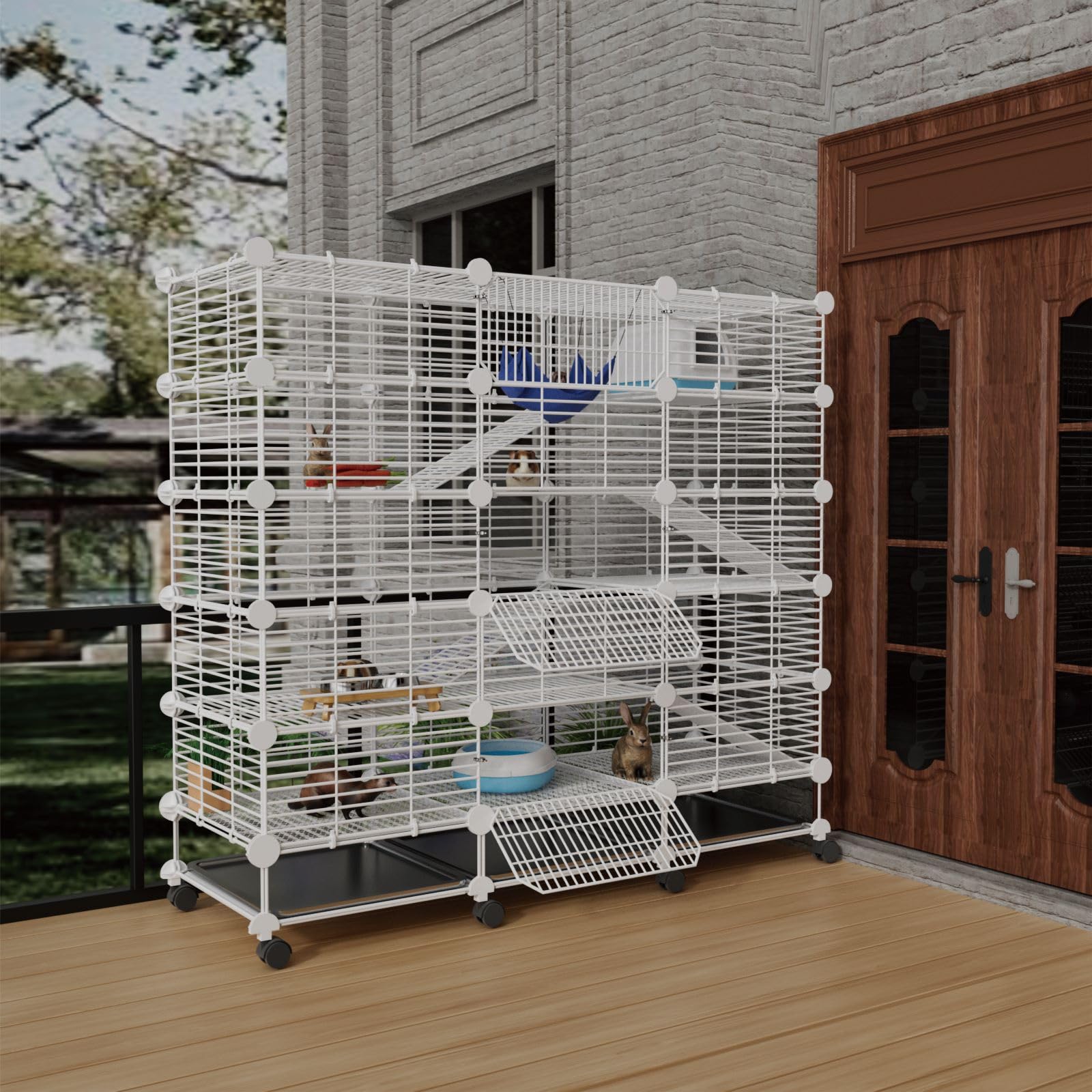 STILLCOVE Jaulas de cobayas de 5 niveles para interiores, con bandeja extraíble y ruedas | C&C - Jaula pequeña para animales con plataforma y rampa, para hurón, hámster, chinchilla, erizo, ratón, mascota