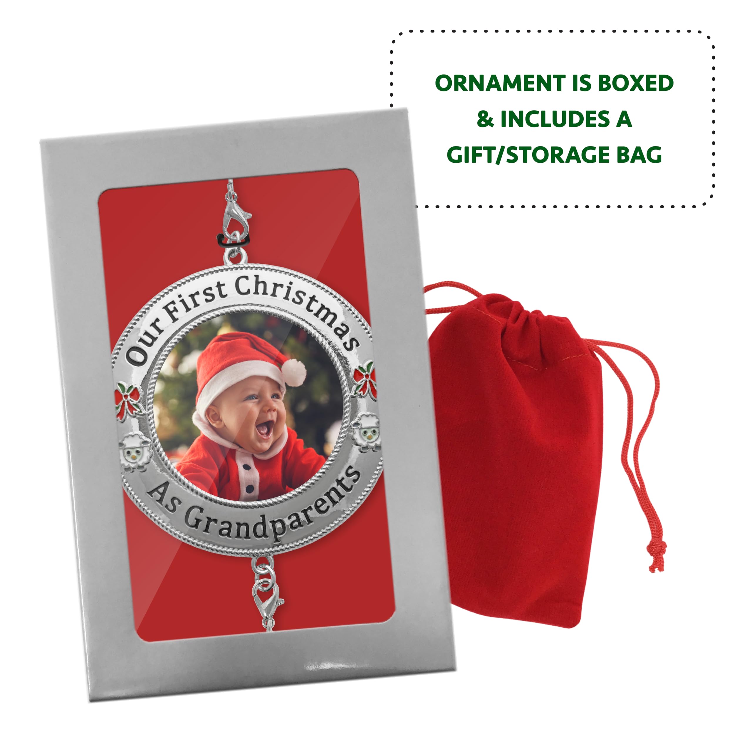 Adorno De Navidad Para Nietos – Con Fecha De 2025 – Acentos Con Joyas De Color Rojo, Blanco Y Verde – Adornos De Imagen Para Nietos – Bolsa Incluida – Elige