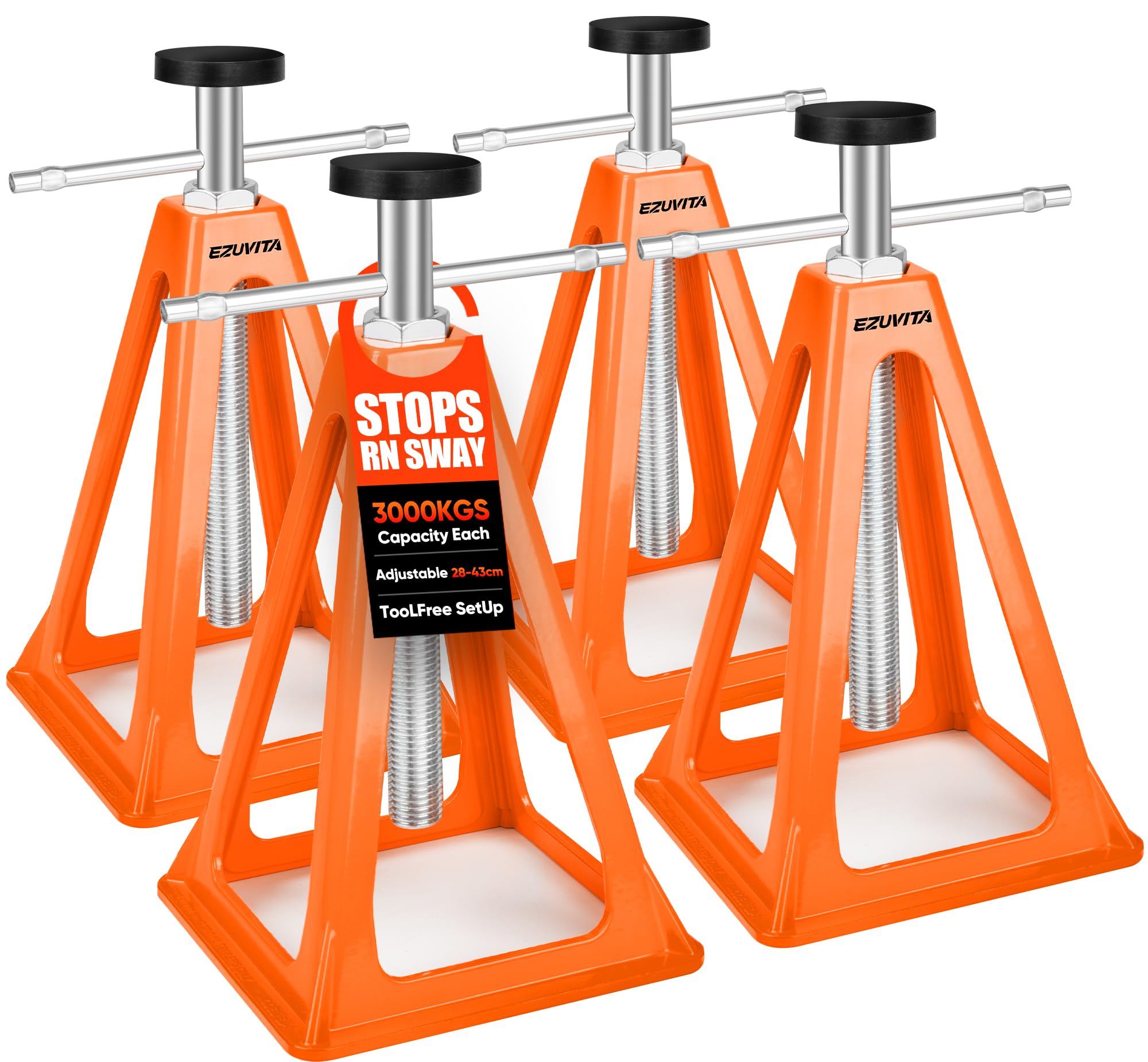 Alu Stützböcke 4er Set für Wohnwagen, 28-43cm Orange | Gegossenes Aluminium, 28-43 cm höhenverstellbar, 12 t Gesamttragkraft, für Wohnwagen, Camper und Wohnmobil