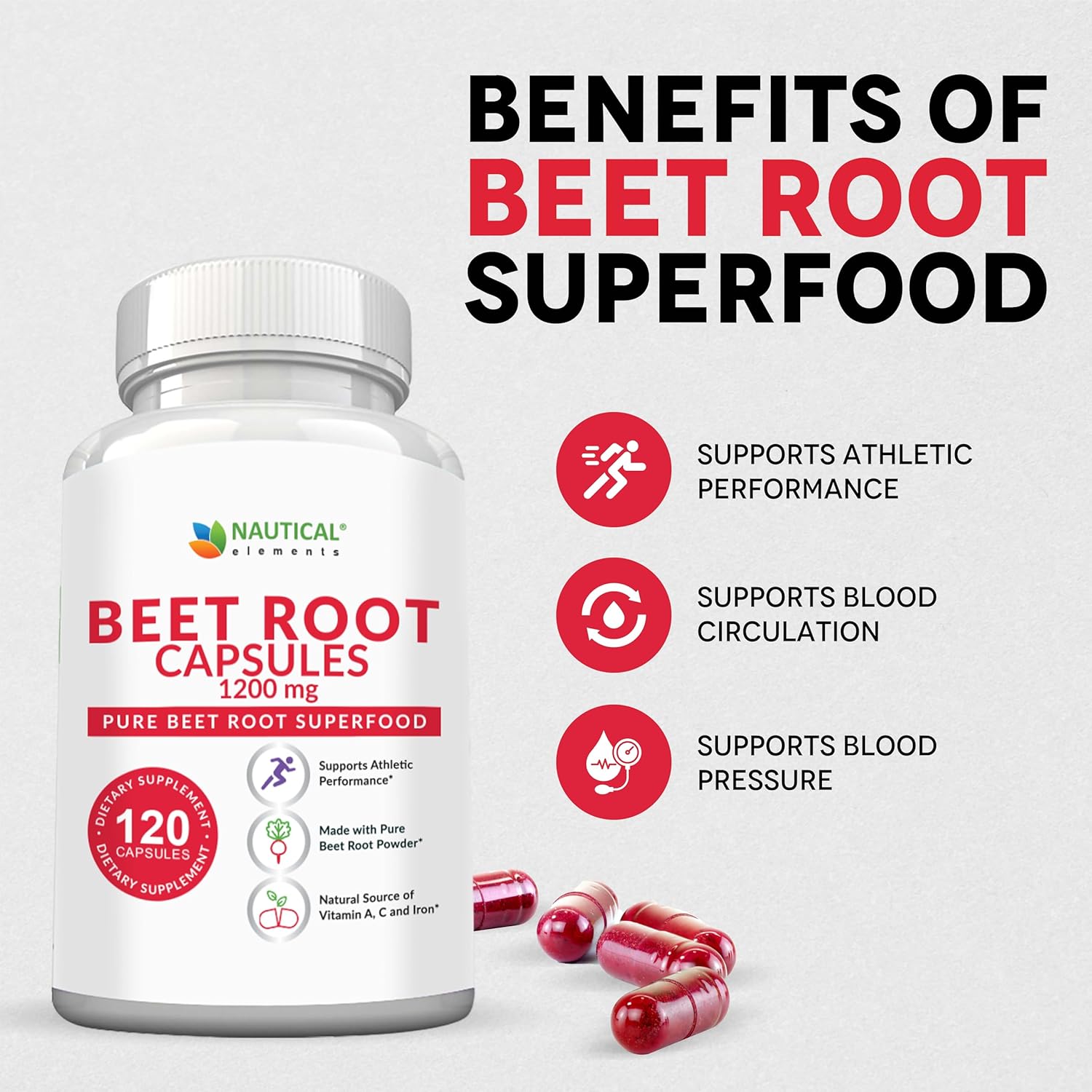 Beet Root Capsules - 1200mg Per Serving - 120 Beet Root Powder Capsules - Beetroot Powder Supports Blood Pressure, Athletic Performance, Digestive, Immune System (Pure, Non-GMO & Gluten Free - Image 2
