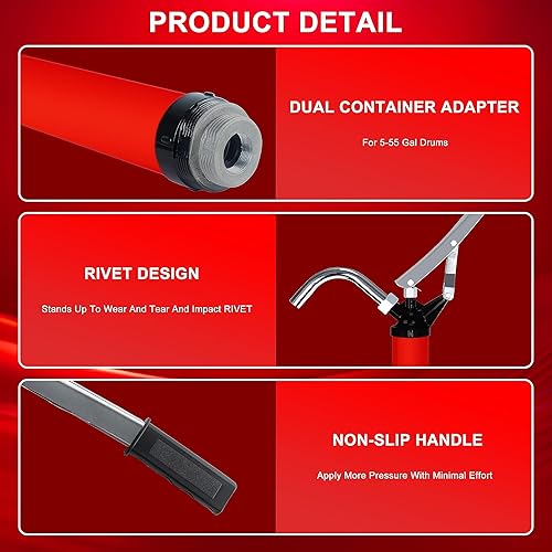 Miniatura 5 de Bomba de barril de acción de palanca, bomba manual de barril de 10 onzas por carrera con tubo de succión telescópico para tambores de 5 a 55
