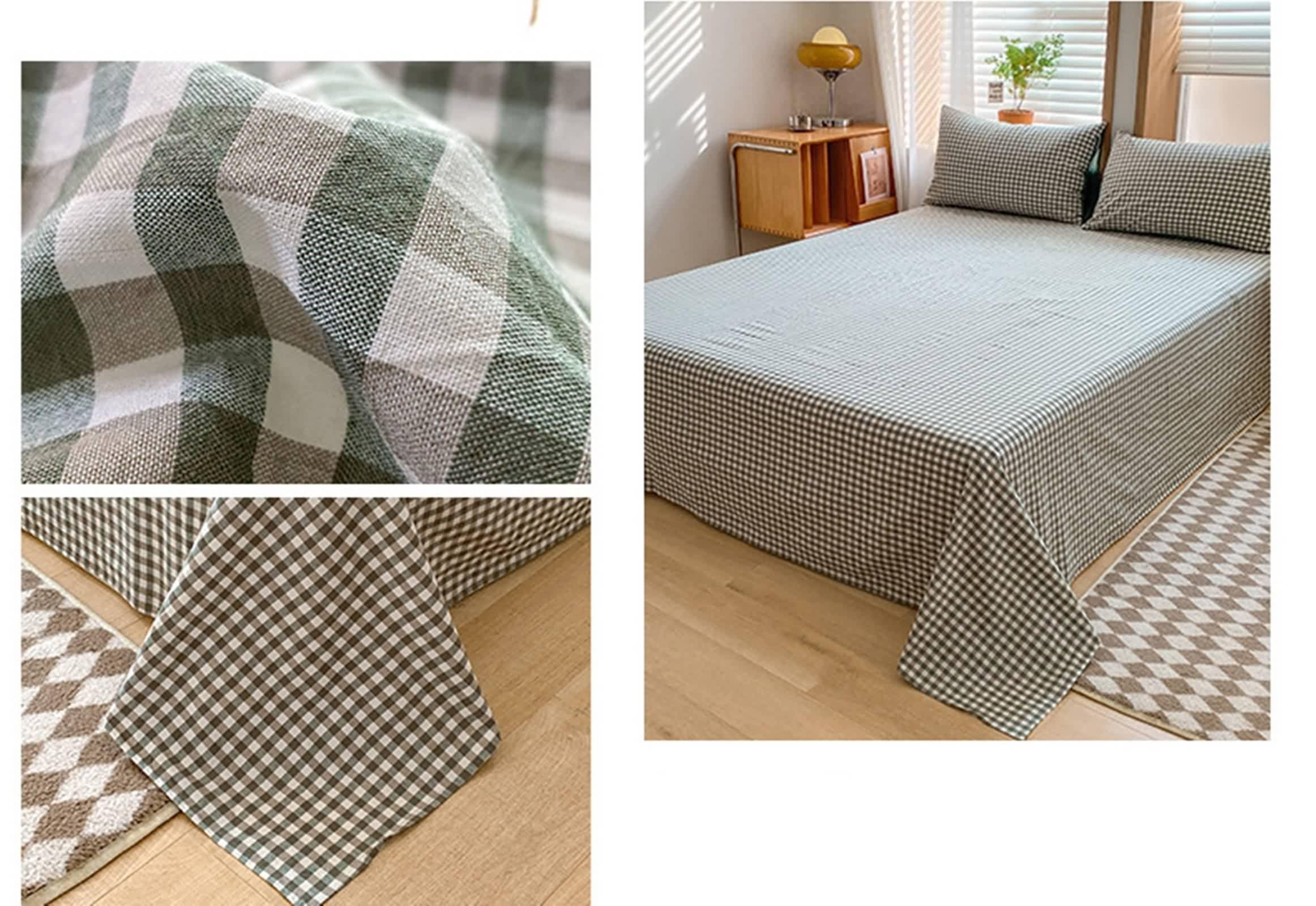 Sábanas suaves de algodón con patrón de celosía verde oliva oscuro, sábana encimera cómoda, 160 cm de ancho x 231 cm de largo